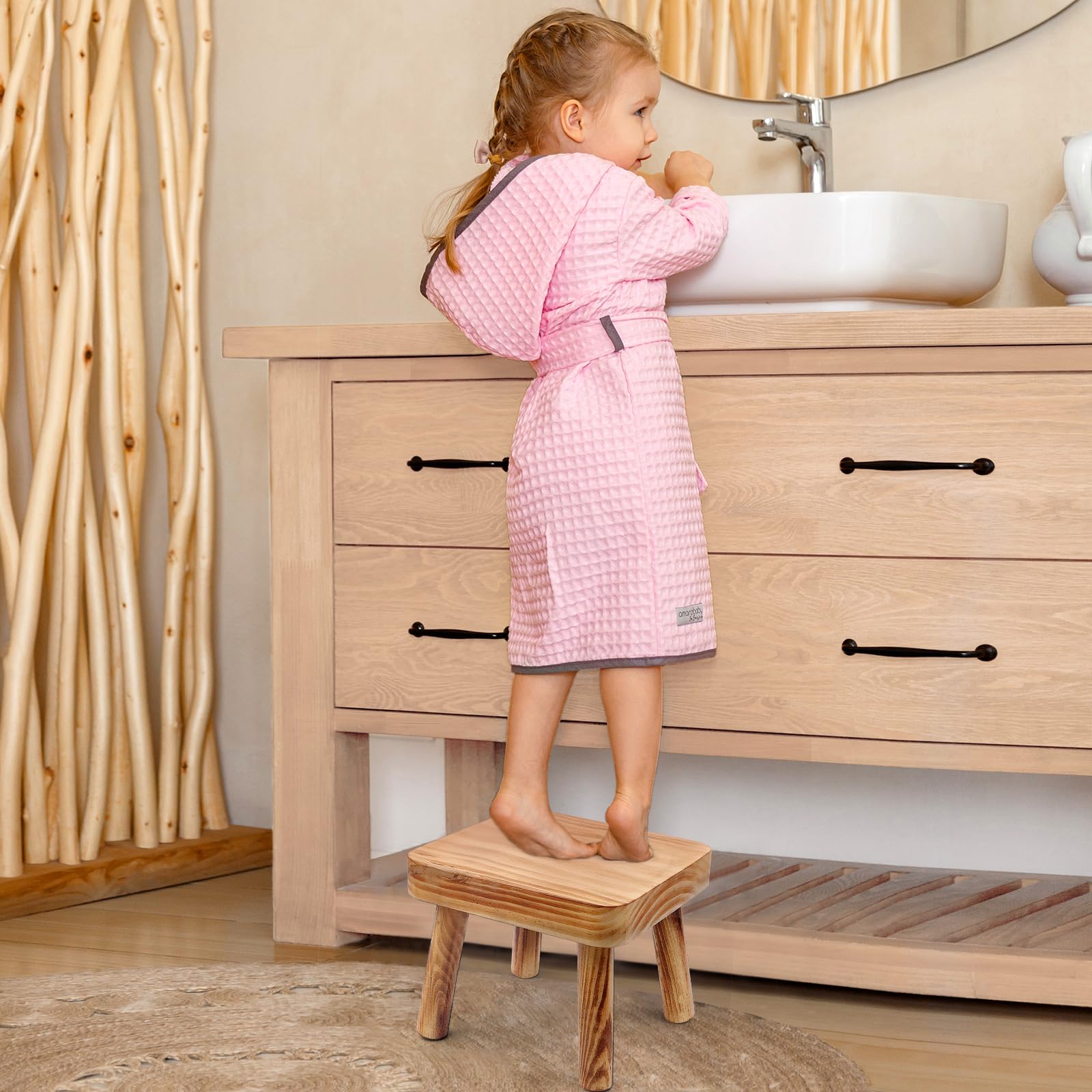 Taburete pequeño de madera para niños, taburete de madera de 8.25 pulgadas de alto, soporte de exhibición de plantas de interior, taburete desmontable para plantas de casa, dormitorio, mesita