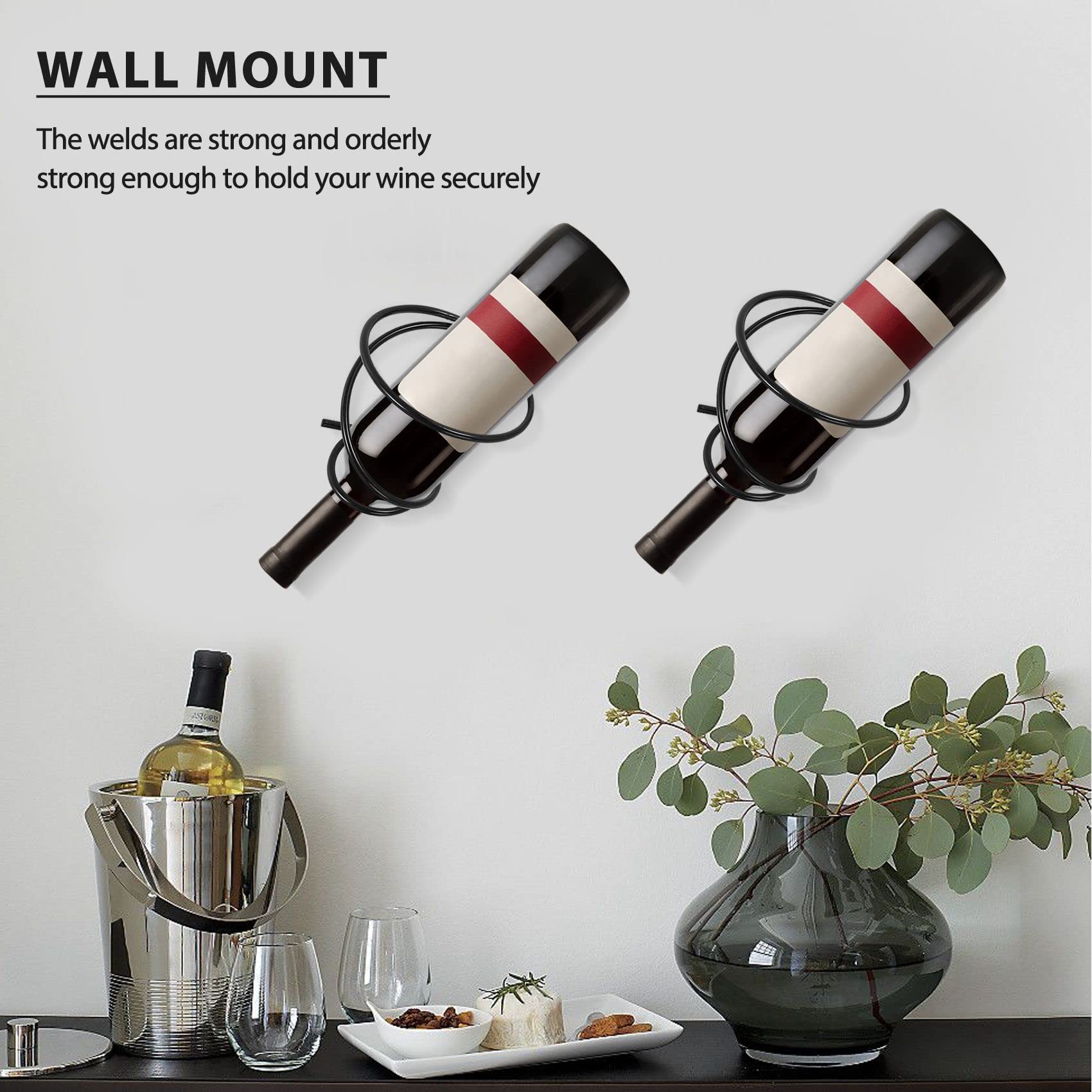 Casiers à Vin Muraux - Lot De 6 Supports En Métal Noir - Pour Bouteilles De Vin Rouge - Installation Facile Avec Vis - Design épuré