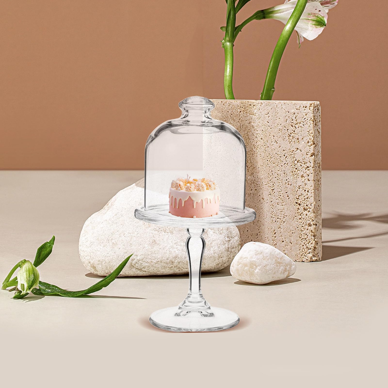 INOOMP Soporte para Tartas de Vidrio con Cúpula Elegante, Bandeja para Exhibición de Pasteles con Base Resistente, Mantiene Frescura y Fácil de Limpiar para Fiestas y Reposterías