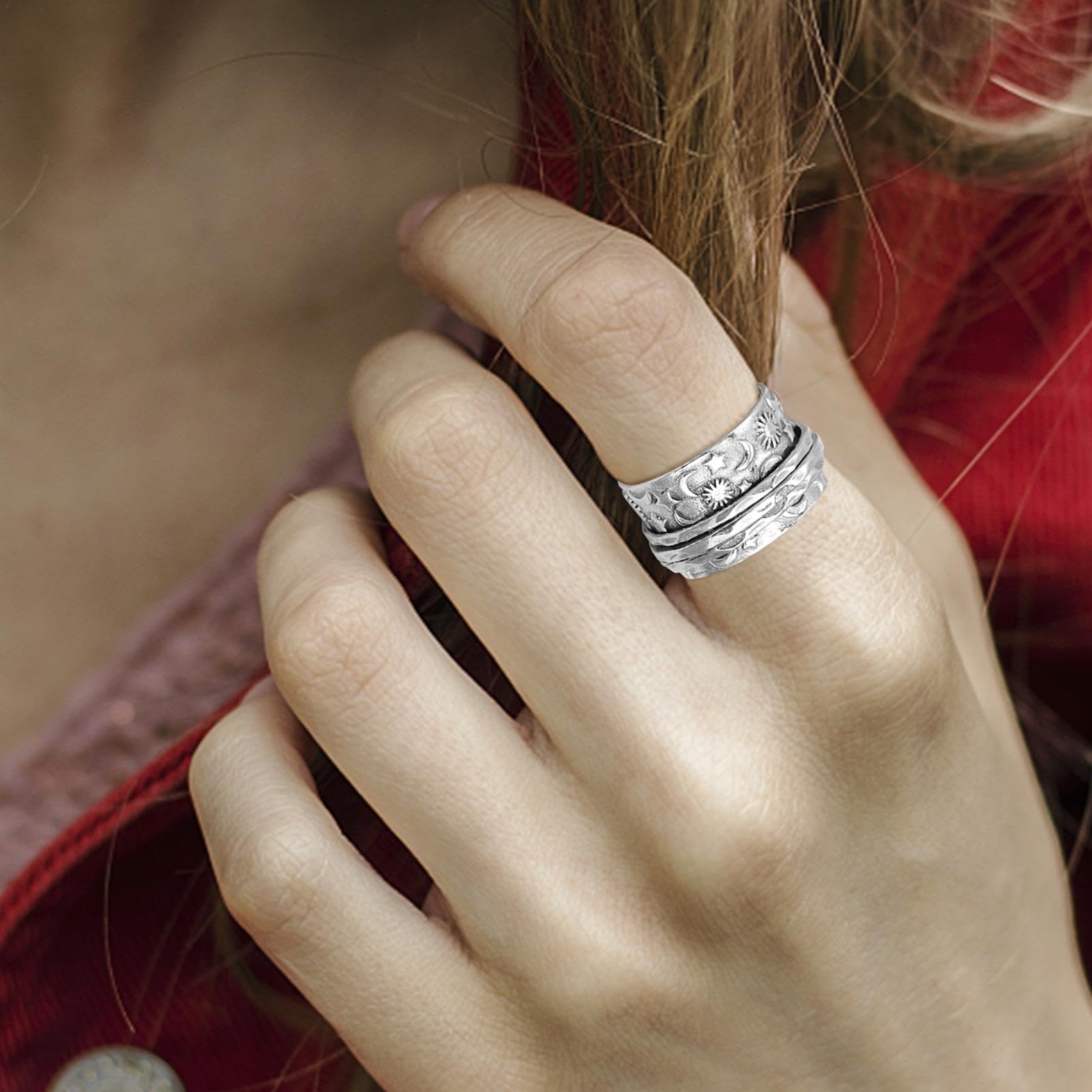 Gomice Anneau Spinner pour Anneaux Anxiété Fidget | Anneau de Fidget Rotatif Lune et Étoile Anti-Stress | Bague de Fiançailles pour Femmes et Hommes