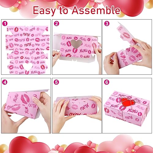 Miniatura 5 de MIMIND Paquete de 24 cajas de regalo para el día de San Valentín, cajas de panadería, cajas de panadería con corazón para galletas, caja de dulces