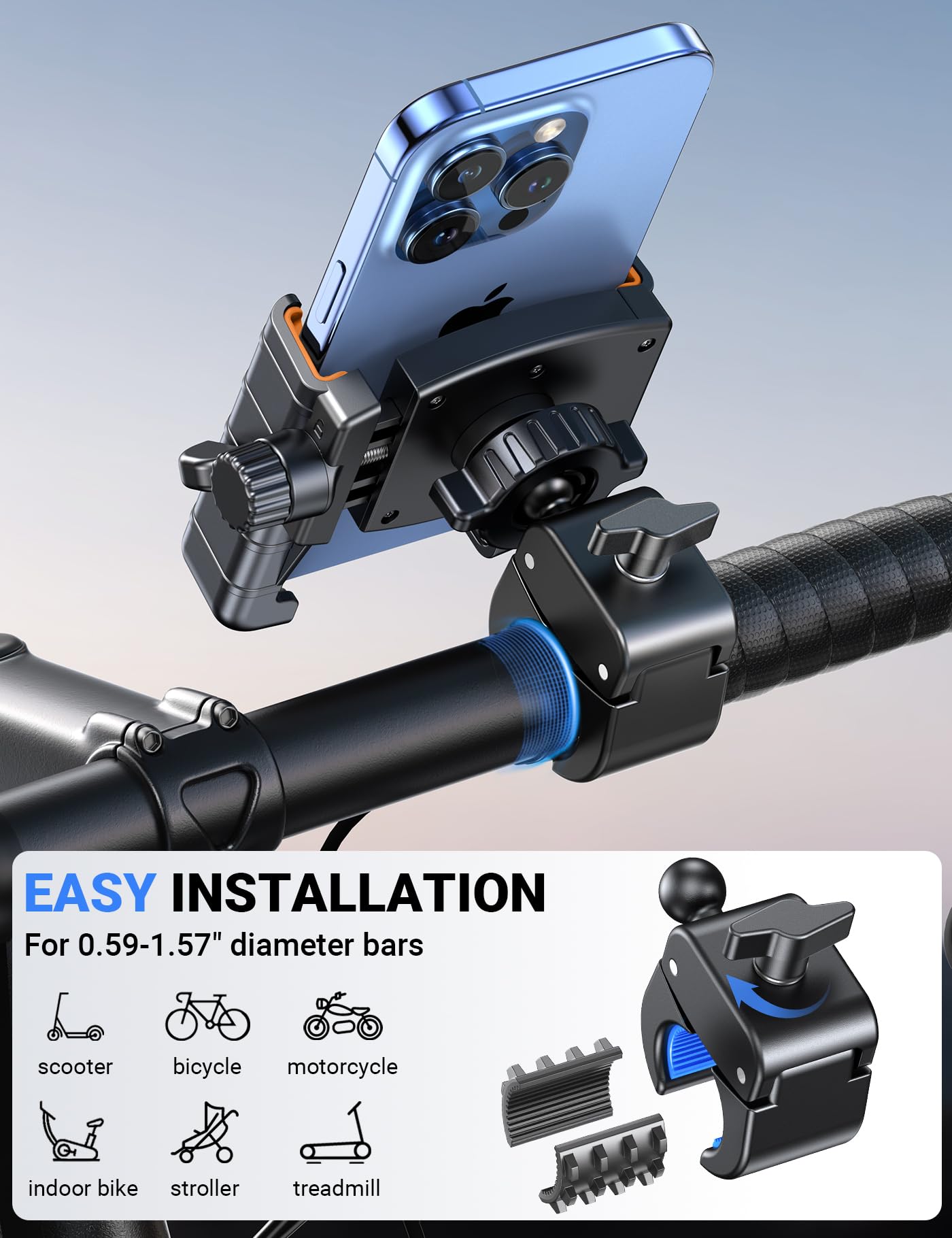 Coolpow Supporto per cellulare da bicicletta, supporto universale per cellulare da moto compatibile con cellulare da 4,6 a 6,8" e rugerizzato