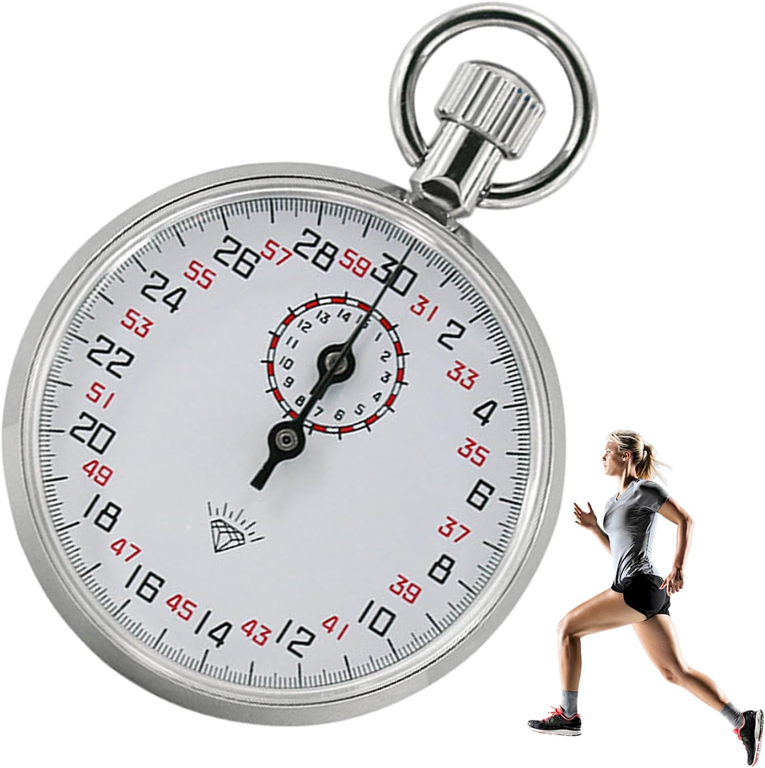 Analog Stopwatch, Mechanical Stopwatch, 13-Jewel Analog with Precise Timing for Sports & Laboratory, White Dial Stop Watch Timer with Lanyard, 30s/15M, Stop Watches Timer