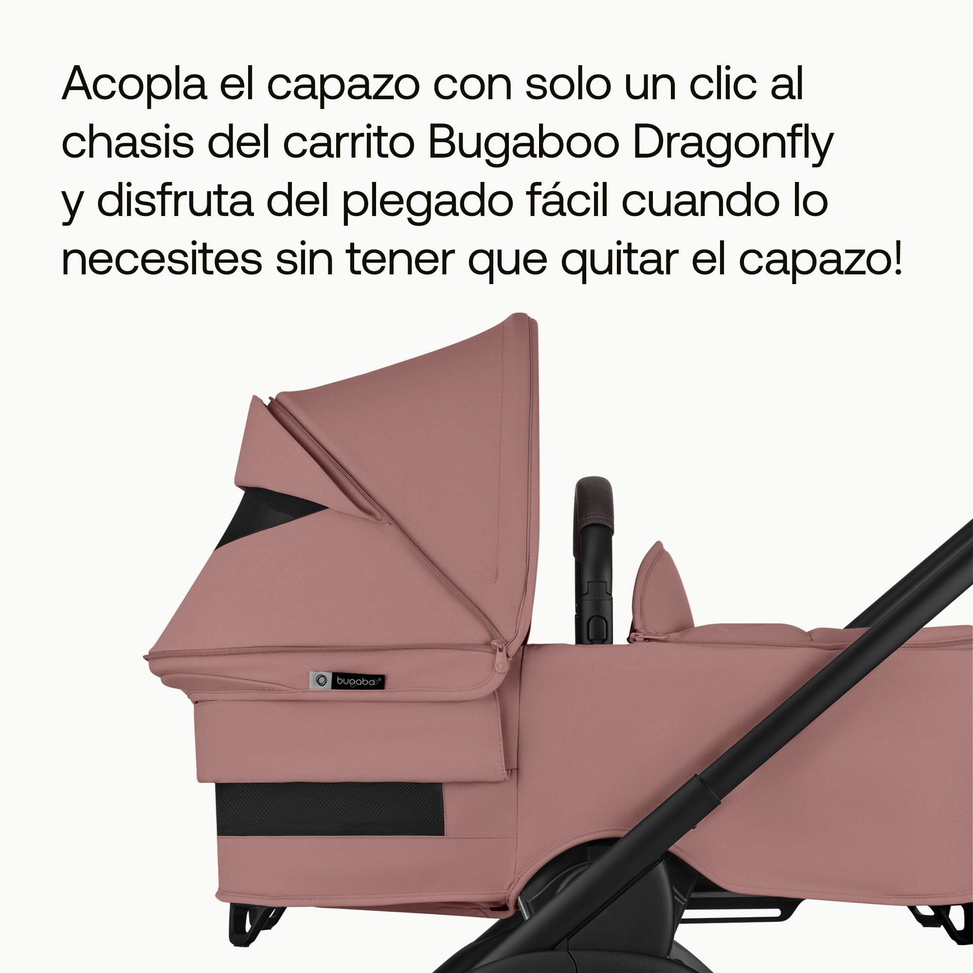 Bugaboo Capazo Dragonfly, con Colchón Ventilado y Protector, Plegado fácil con una Mano con capazo o Silla, Compatible con el Carrito Urbano Dragonfly, Dusty Pink