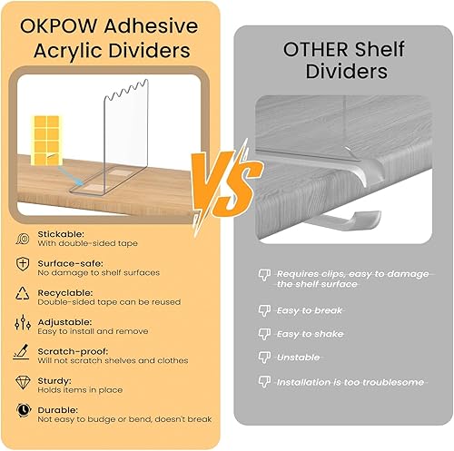 Miniatura 6 de OKPOW Organizador de armario con separadores de estantes, 10 pulgadas de alto x 12 pulgadas de profundidad, acrílico transparente, resistente,