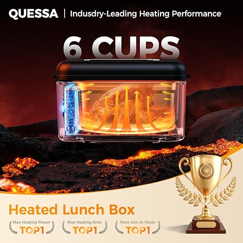 Miniatura 2 de Fiambrera térmica inalámbrica para adultos, 1.5L (6 tazas), lonchera eléctrica portátil alimentada por pilas con calefacción programada, calentador