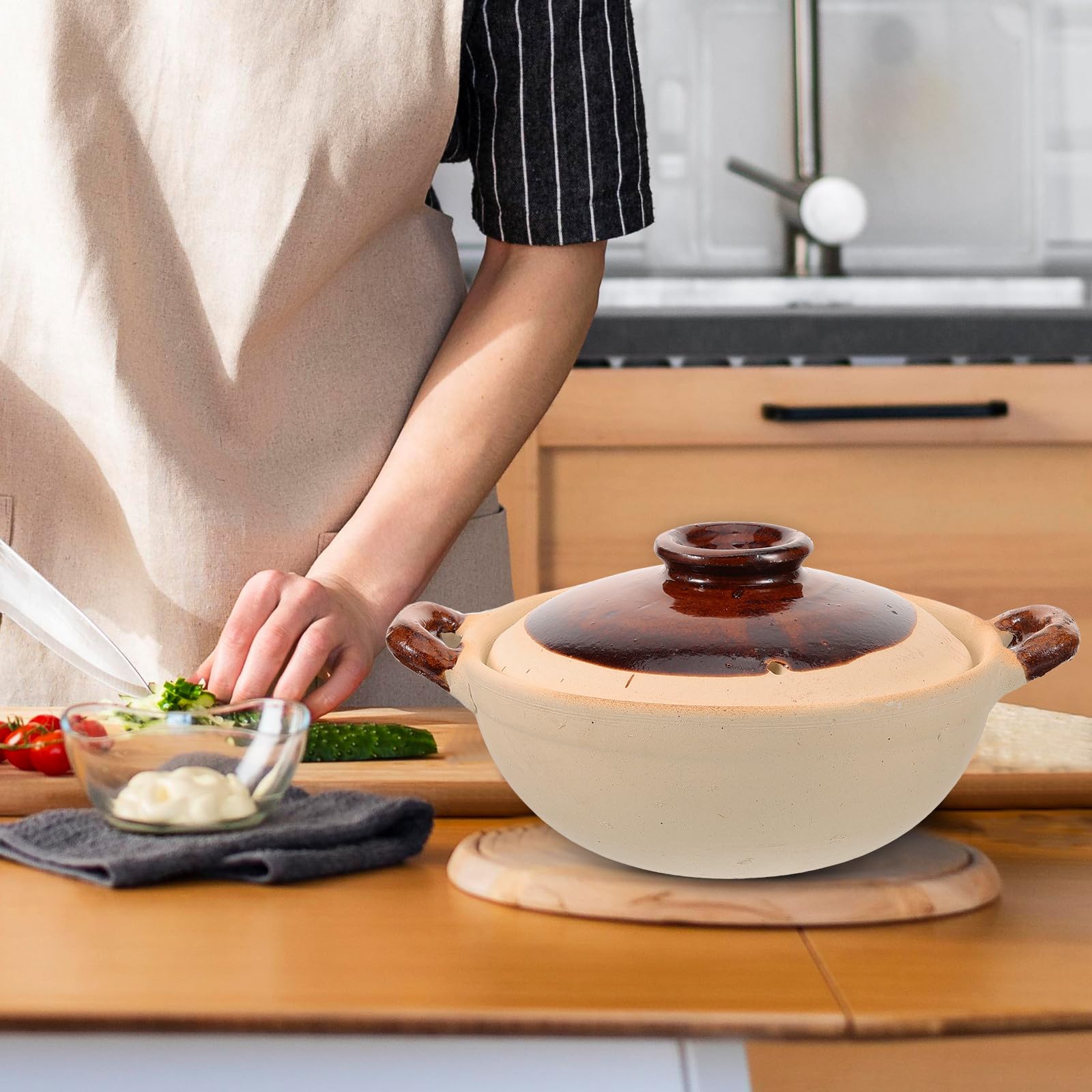 BESTYASH Casseruola Resistente a Crepe e Rotture da 500ml di Argilla per Stufati Domestici per Brasare Pollo e Altre Preparazioni in Cucina