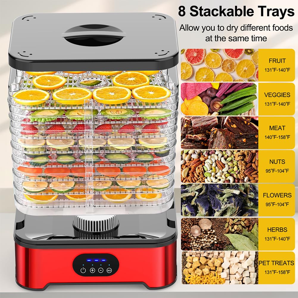 Trockenfrüchte-Maschine mit 8 Ebenen, Temperaturkontrolle, intelligenter Lebensmitteltrockner für Zuhause, Küche