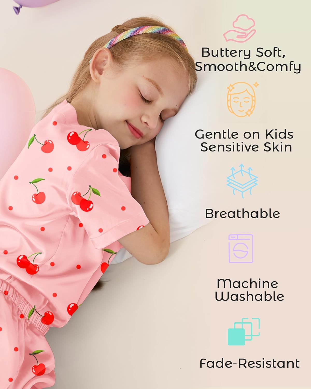 Petite&Me Silk Girls Pajamas Soft T-Shirt Flowy Shorts Flora Party Sleepwear Set for Kids/Teens - Image 6