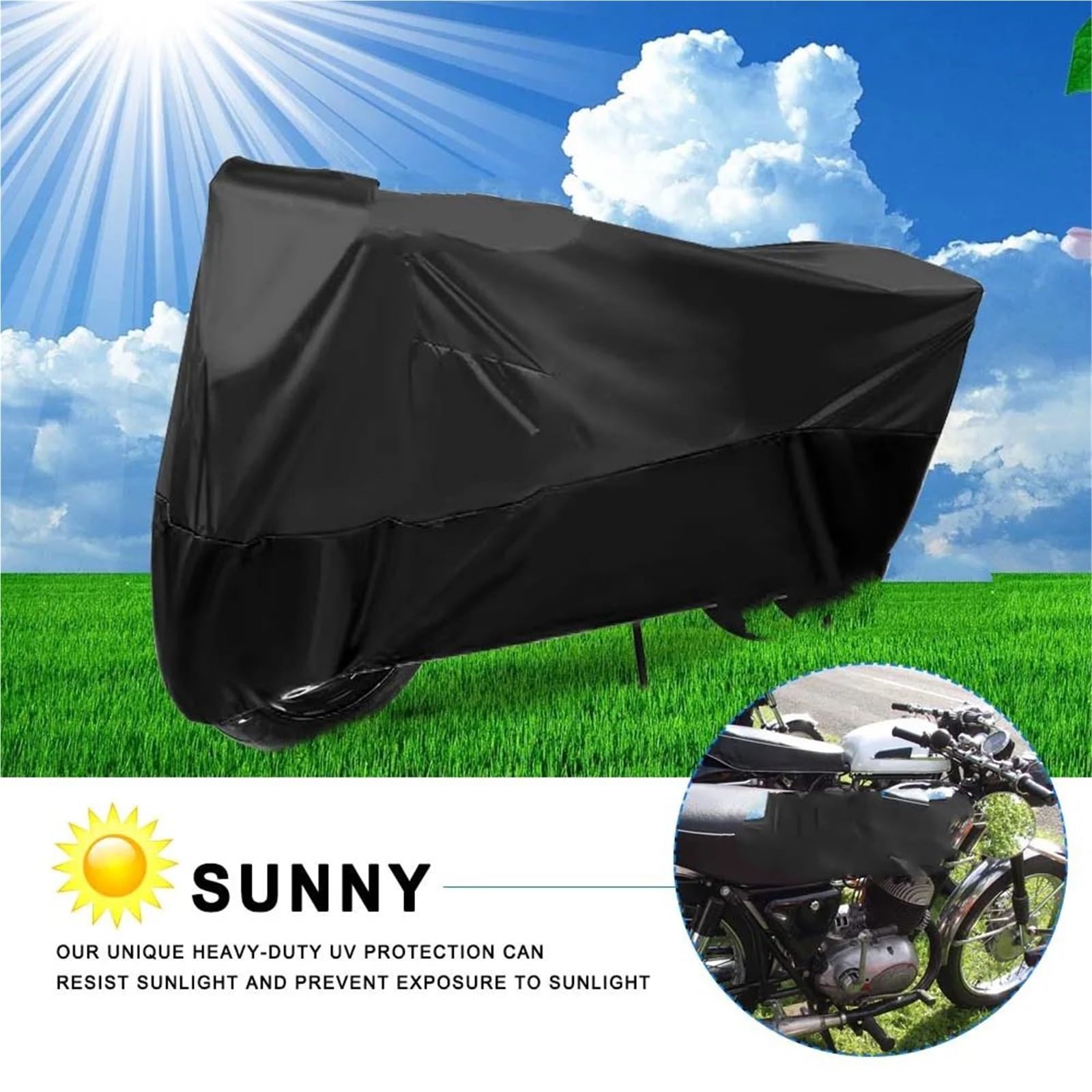 Pokrowiec na motocykl Pokrowiec na motocykl UV przeciwdeszczowy do skutera plandekowego Ciepły motocykl Wodoodporny pokrowiec na motocykl z blokadą zewnątrzPokrowiec na motocykl(Black,3XL for 220cm)
