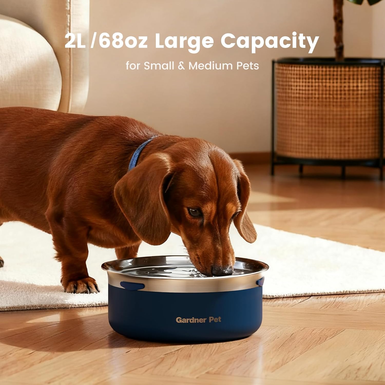 Gardner Pet Slow Water Bowl for Dogs – No Spill, Anti-Splash Floating Plate Design, Slows Drinking to Reduce Mess, Keeps Water Clean & Floors Dry, 2L