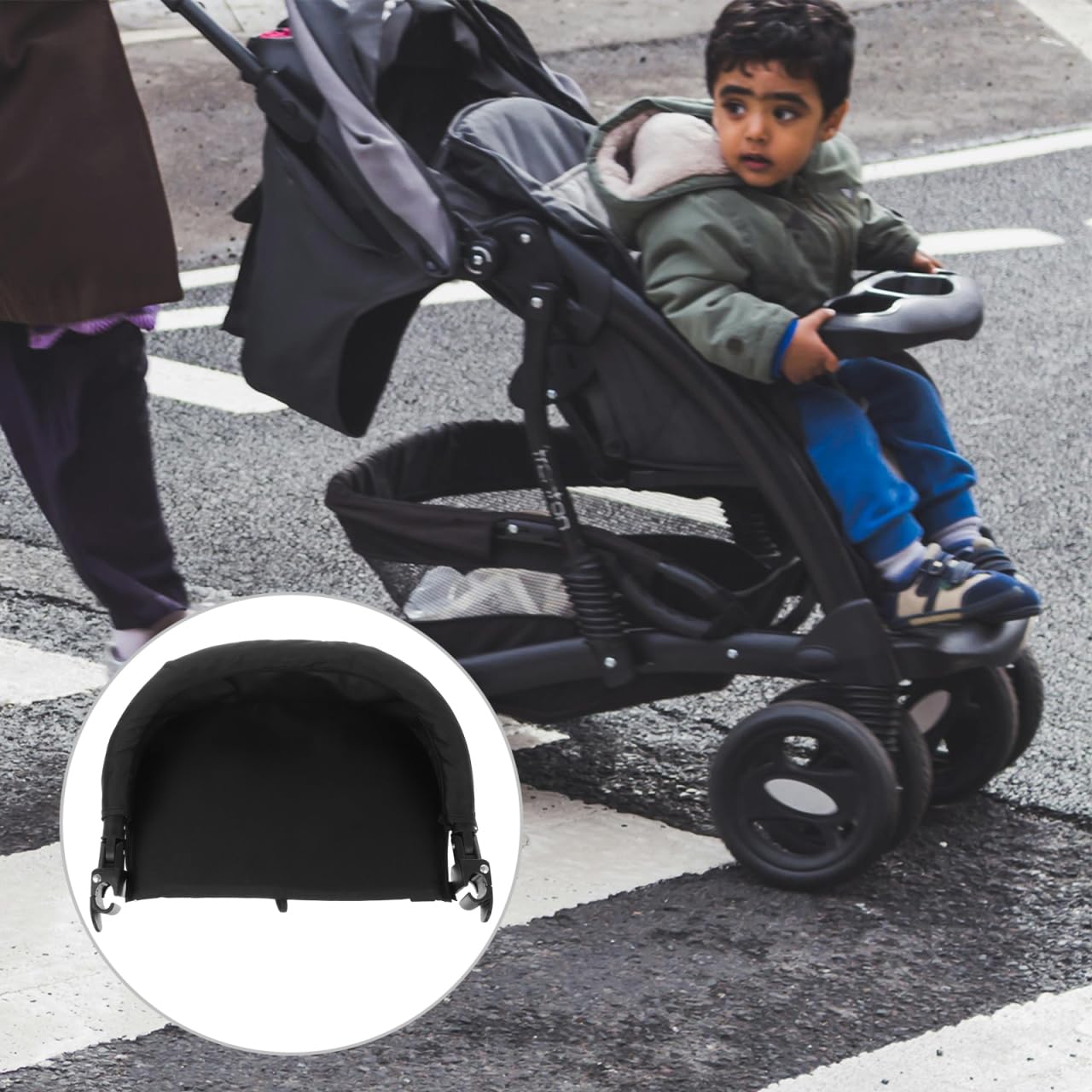 HEMOTON Rallonge de Repose-Pieds Réglable pour Poussette Bébé en Tissu Noir, Installation Facile, Accessoire Pratique pour Poussettes et Nacelles