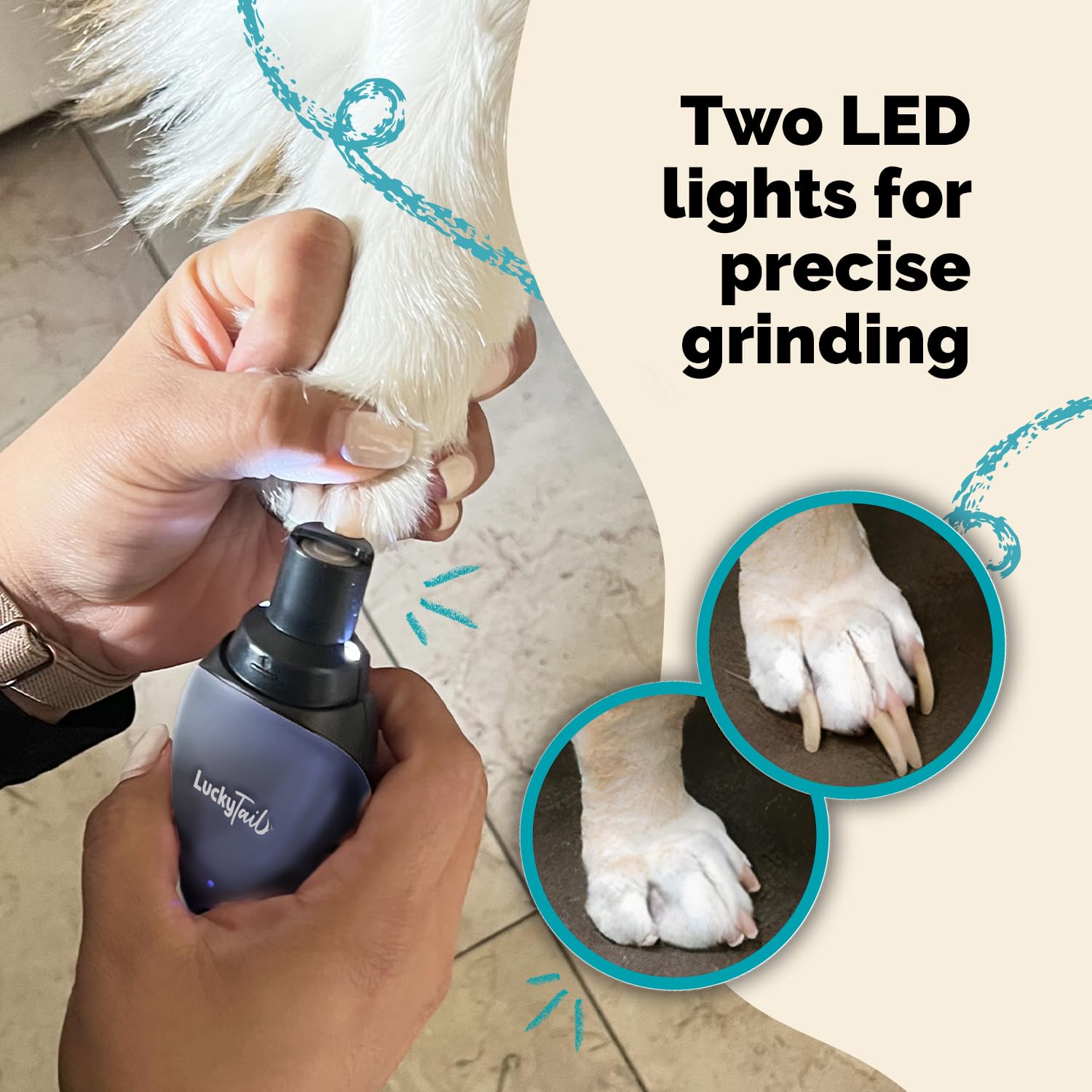 LUCKY TAIL Pet Nail Grinder for Dogs and Cats - Super Quiet and Low Vibration Electric Dog Nail Grinder with 2 LED Lights - USB Rechargeable and Cordless - 2 Speeds - Small to Large Pets - Dark Blue - image 5