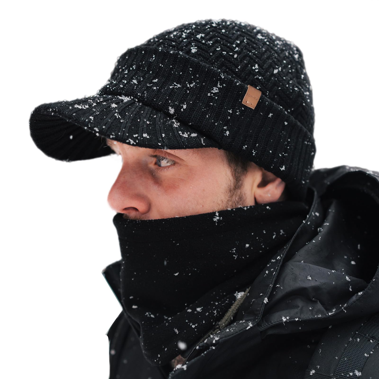 TOP-EX Visor Beanie & Neck Warmer Set for Men & Women, Merino Wool Blend