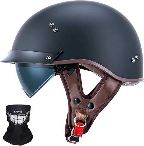 Casco de media motocicleta con visera de cara abierta, hebilla de liberación rápida, aprobado por DOT, cascos de piloto de crucero para adultos,