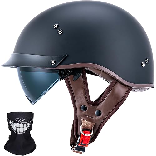 VCOROS Half Helmet Motorcycle DOT Approved Open Face Helmet with Sun Visor and Quick Release Buckle for Adults Men and Women(F07A Matte Black,M)