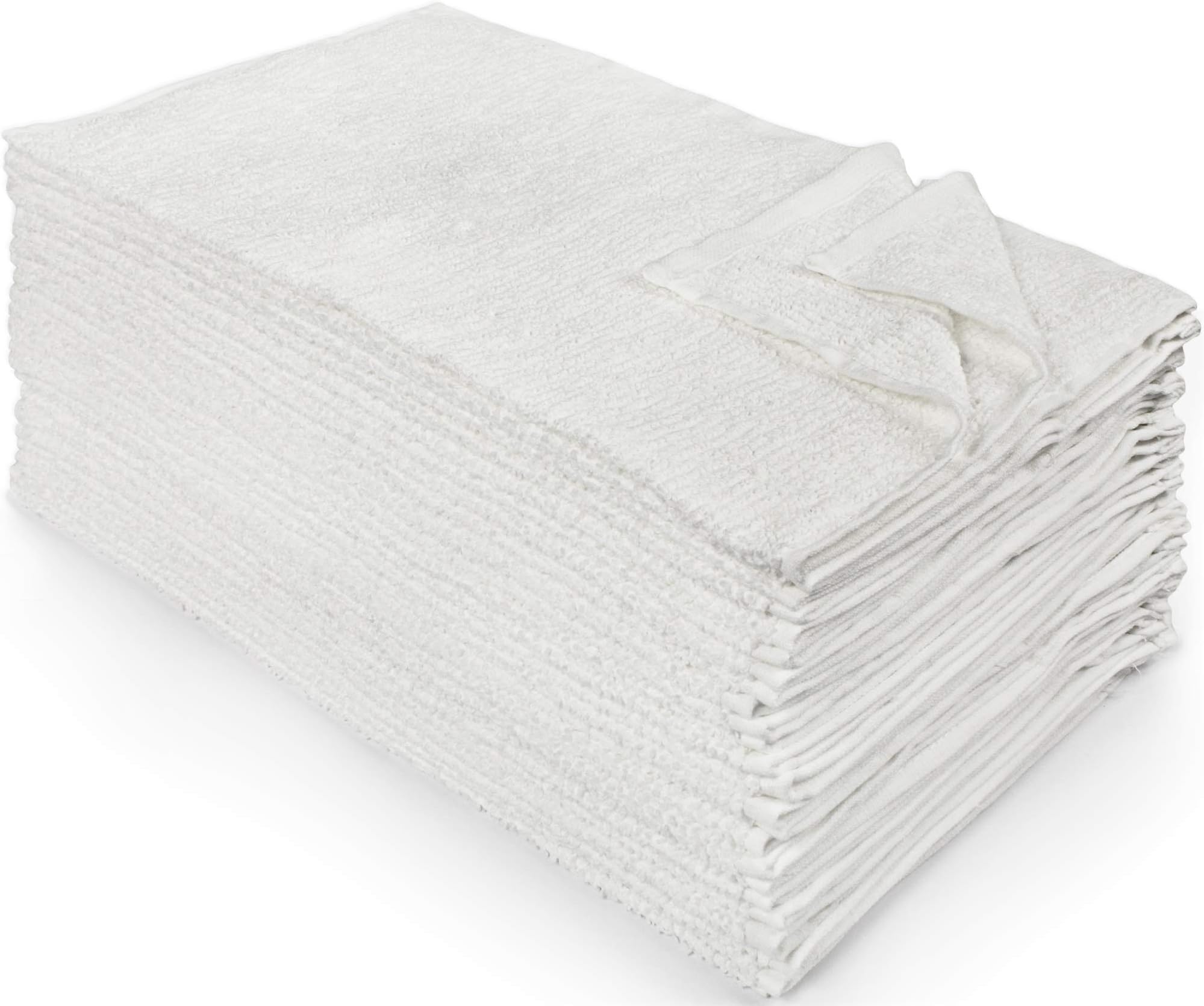 Nouvelle Legende 100% Cotton Ribbed Bar Mop Towels, Absorbent, Durable, & Versatile for Kitchens, Bars, & Cleaning Tasks, 16x19 in, 25-Pack, White