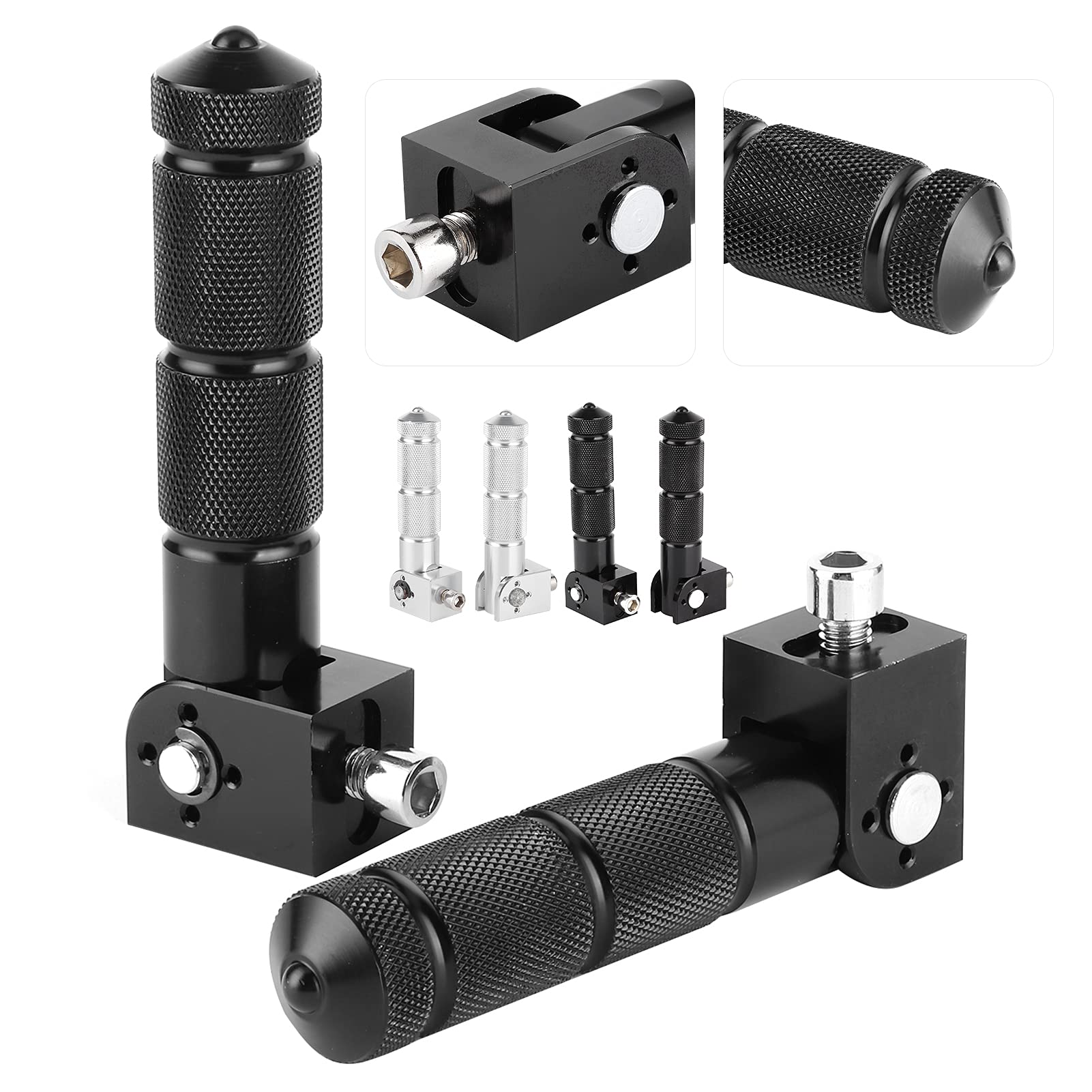 Pedane Poggiapiedi per Moto 2 Pezzi, Pedane Poggiapiedi Universali per Moto Viti da 8 Mm Installazione Asta di Supporto Pieghevole a 90 Gradi Pedali in Alluminio Adatto alla Maggior Parte(Nero)