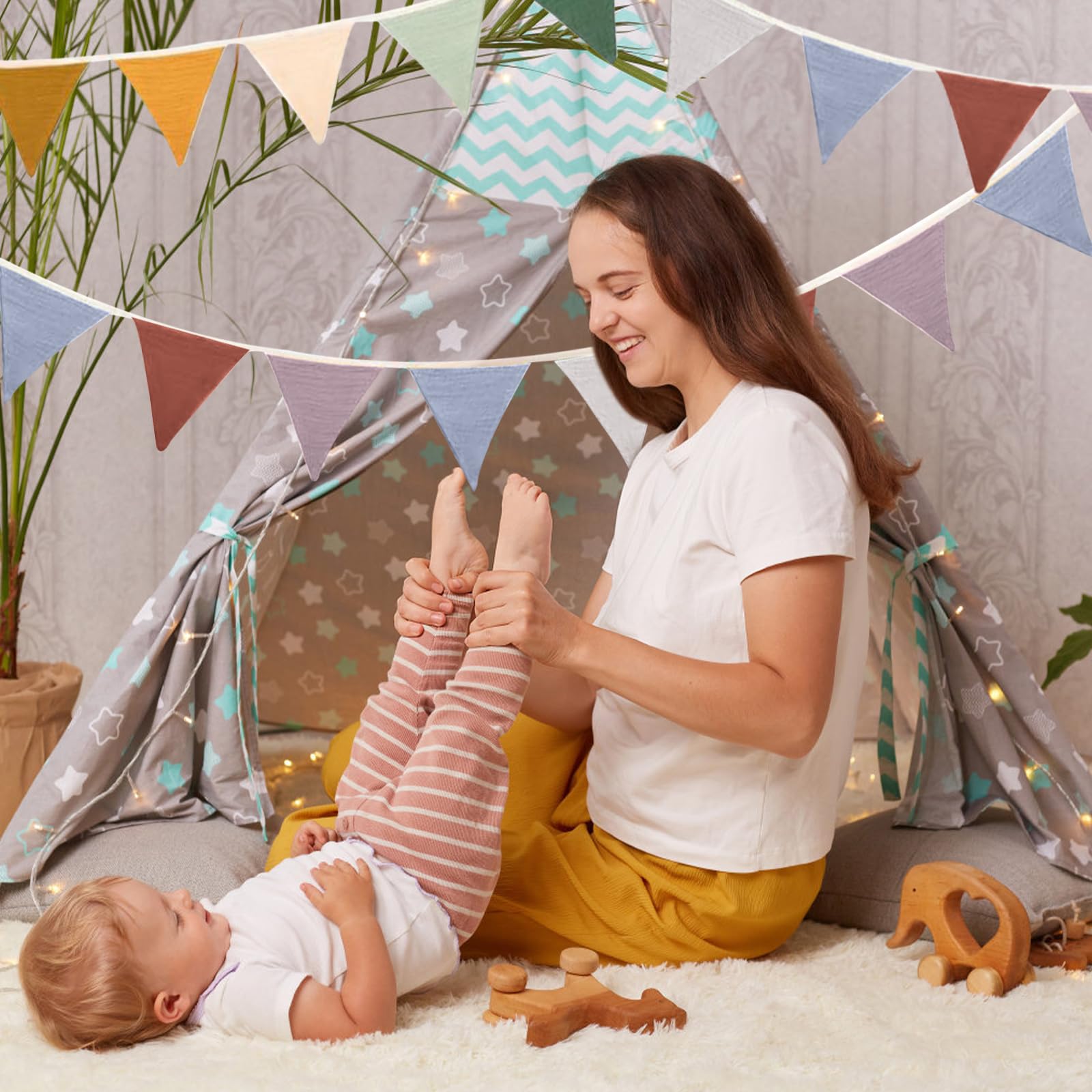 Bannière Drapeau Triangulaire Coton - Guirlande Fanions Chambre Enfant Réutilisable