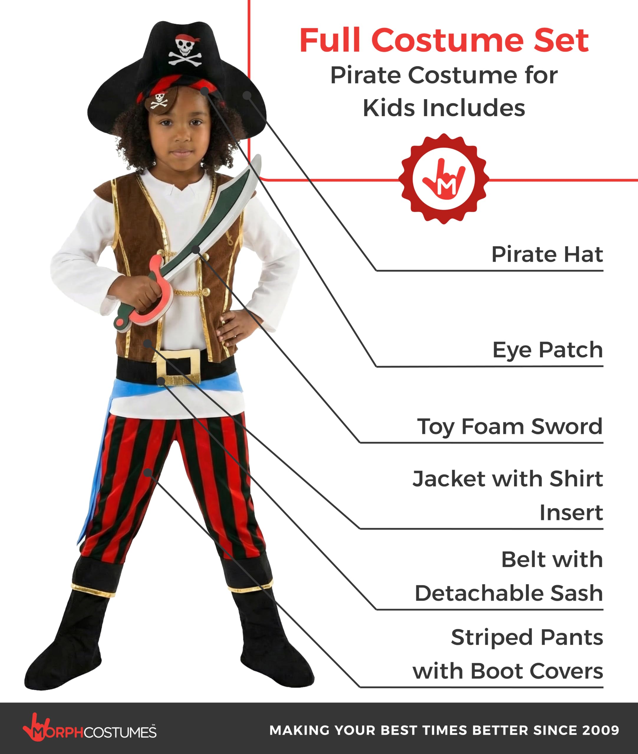 Morph Kostium pirata dla dzieci, kostium piracki kapitan, kostiumy na Halloween i karnawał