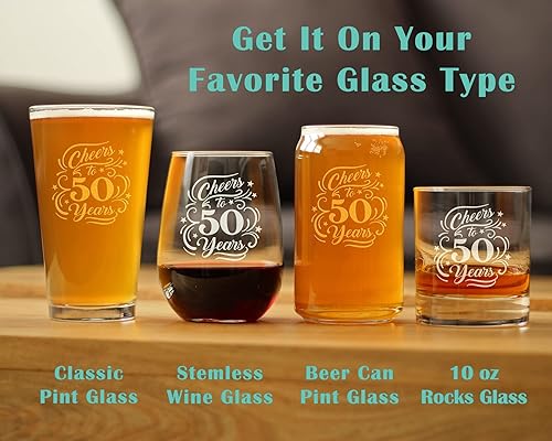 Miniatura 6 de Cheers to 50 Years - Pint Glass for Beer - Gifts for Women & Men - 50th Anniversary Party Decor - 16 Oz Glasses