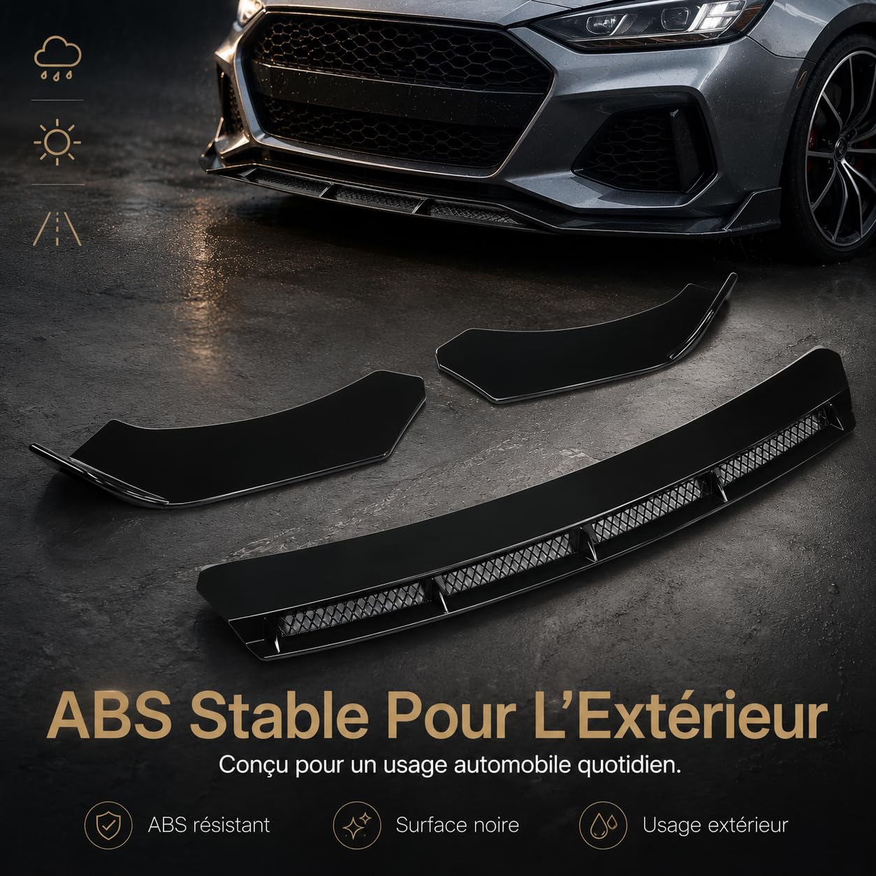 Kit Lèvre Pare-Chocs Avant, Aileron Spoiler Tuning Auto Universel 3Pièces
