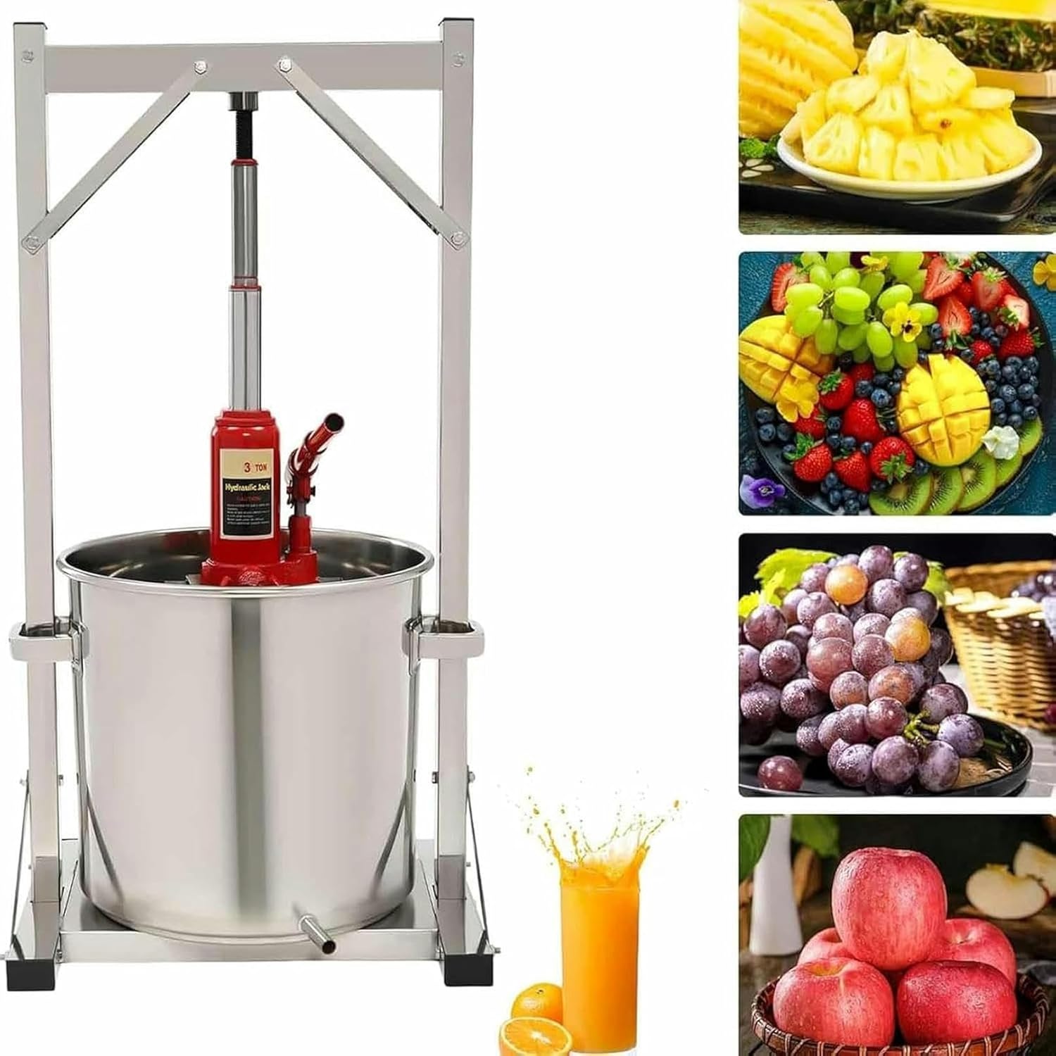 Fruit Press, Grape Crusher for Wine Making, Manual Stainless Steel Fruit Wine Press, with 2 Stainless Steel Barrels, for Outdoor, Kitchen and Home~/