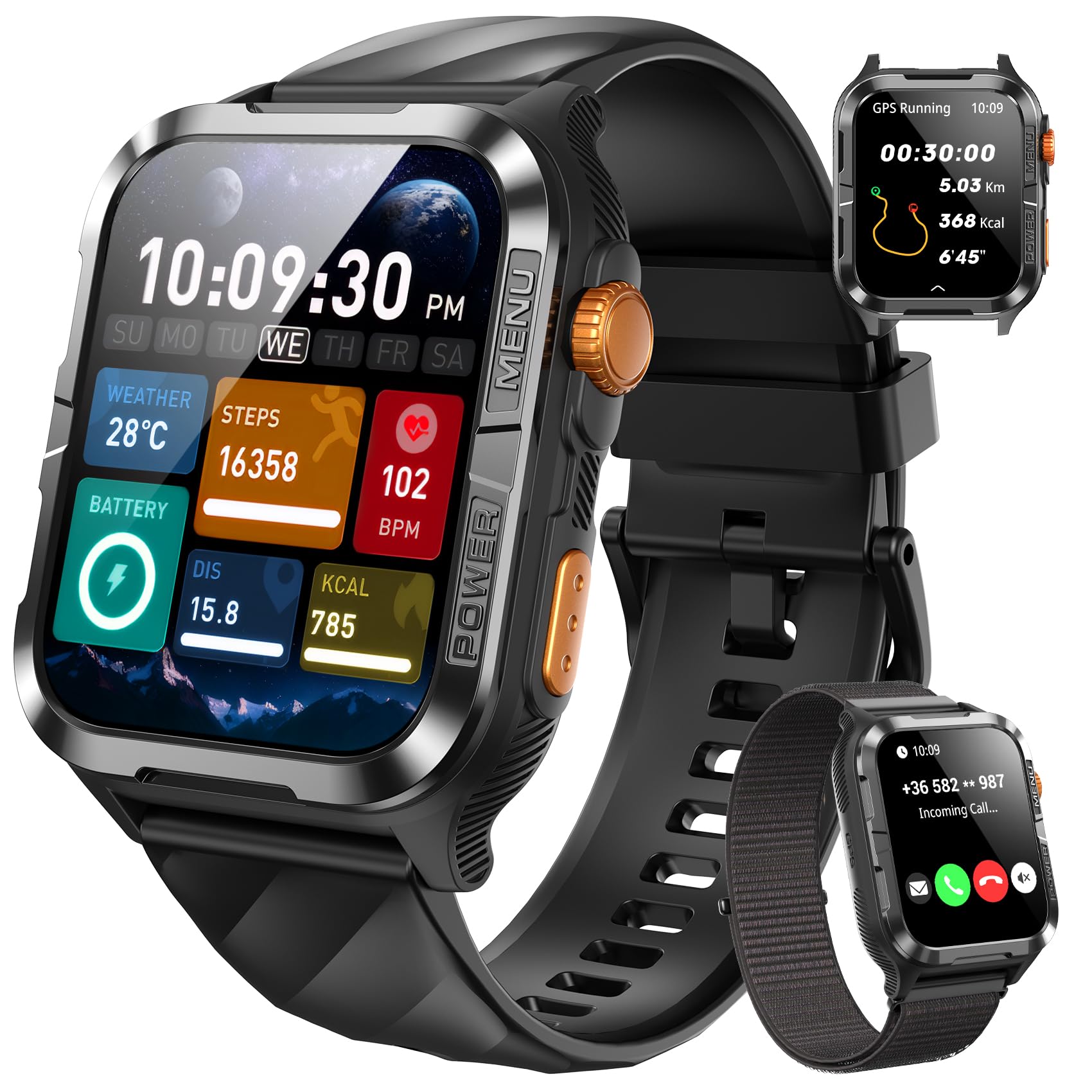 Blackview Smartwatch Uomo Donna, 1.83" Smartwatch Militare Fitness con Chiamate Bluetooth Orologio Intelligente 100+ Modalità Sportive/Cardiofrequenzimetro/SpO2/ChatGPT/GPS/Torcia per Android iOS