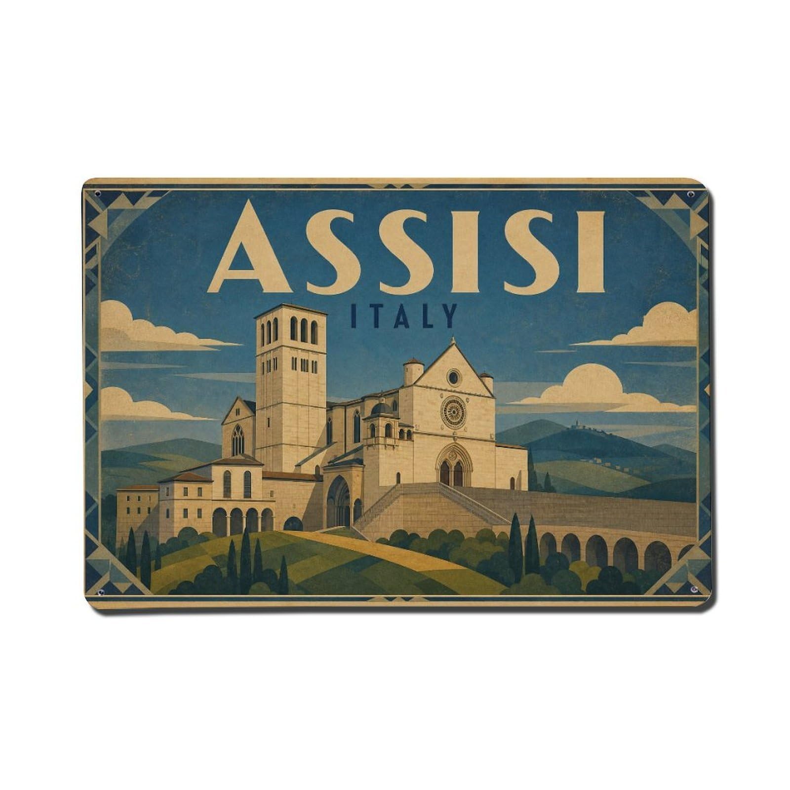 Travel Vintage Italy Assisi Metal Tin Sign Plaque Wall Decor for Cafe, Club Bar, Office, Garden Metal Poster 8x12Inch