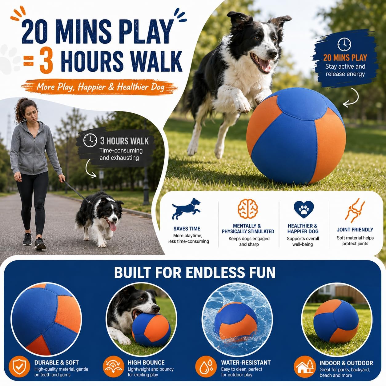 Generisch 55cm Herding Ball für Hunde, interaktiver Hundespielzeugball, Training, Kauspielzeug, Haustierbedarf, bissfestes Design, für Bereicherung, Bauernhof Hütehunde und viele andere Hunderassen