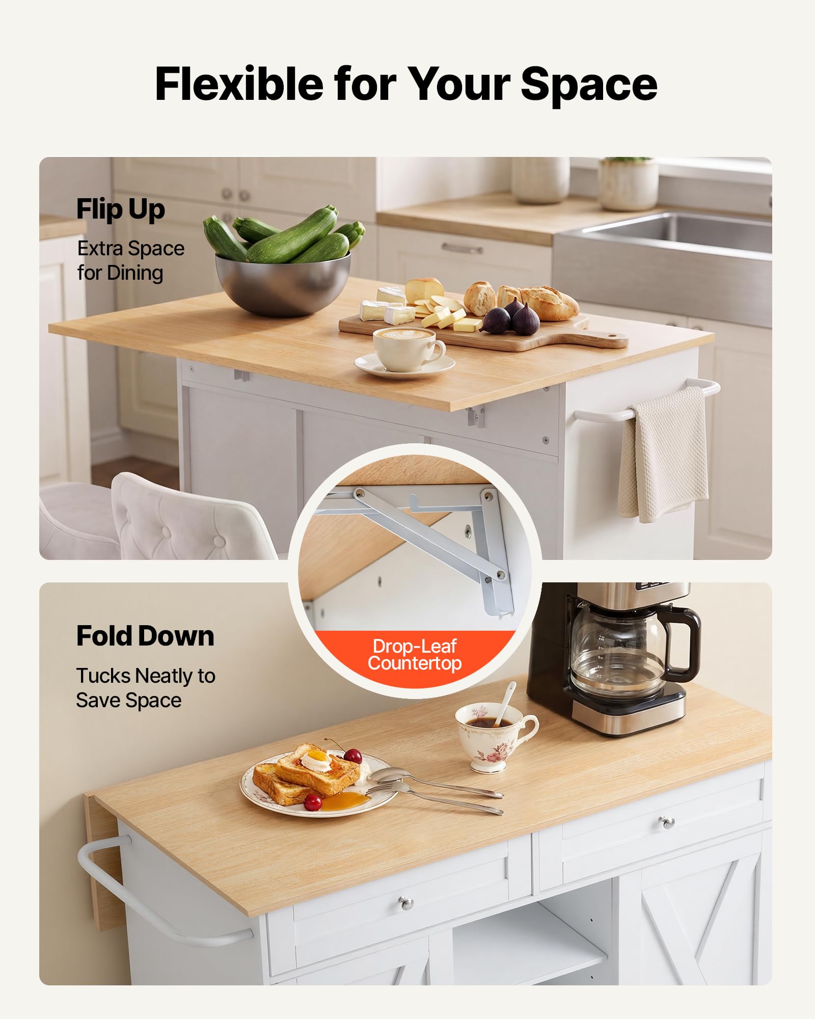VEVOR Credenza Isola Cucina Mobiletto Portaoggetti MDF Carico Totale 50 kg