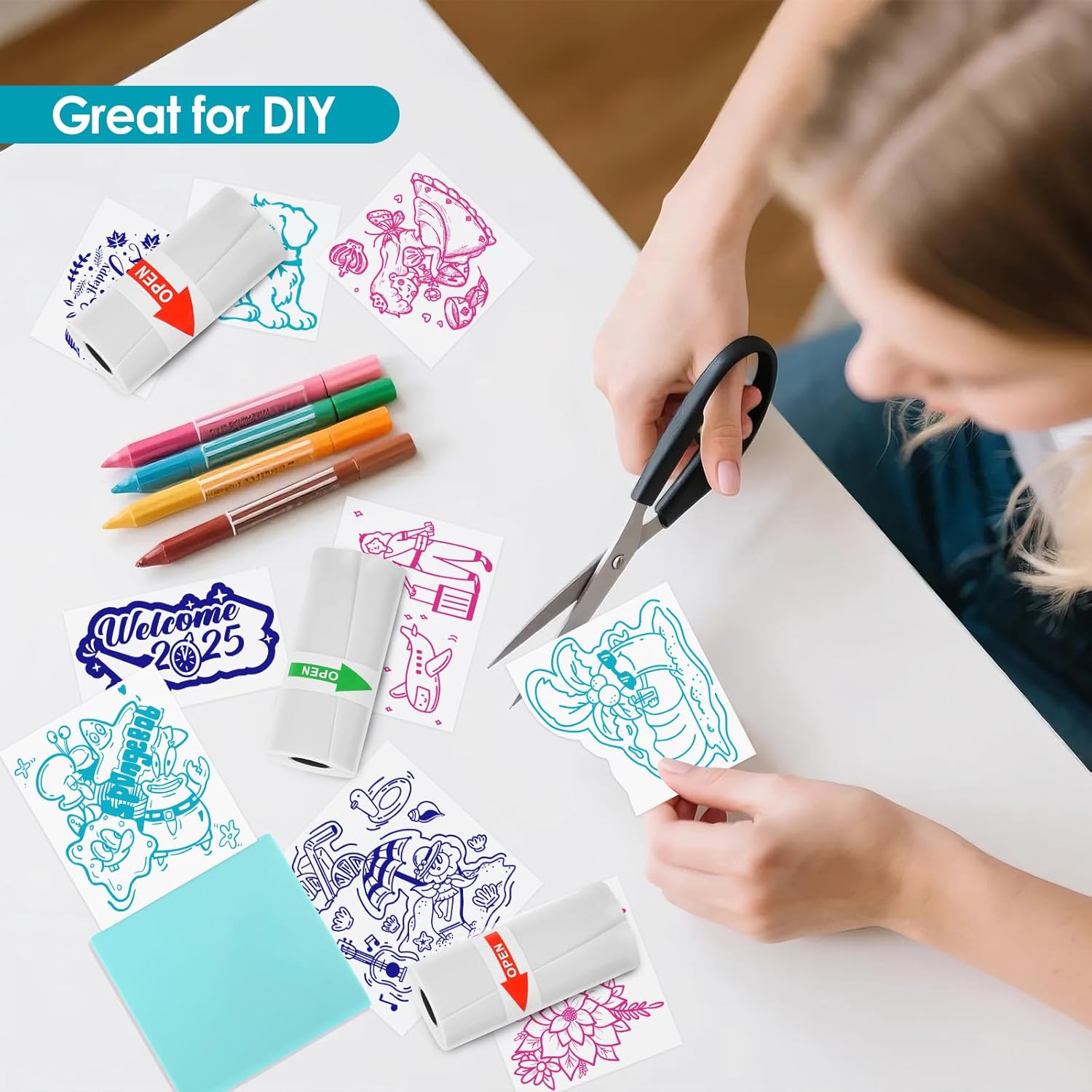 T02 Mini Thermal Sticker Paper- Colorful Text Transparent Printing Paper,Compatible with Phomemo M02/M02X/M02L Label Printer for Photo/Note/DIY/Memo,3 Rolls,53mm,Blue,Pink,Green - Image 7