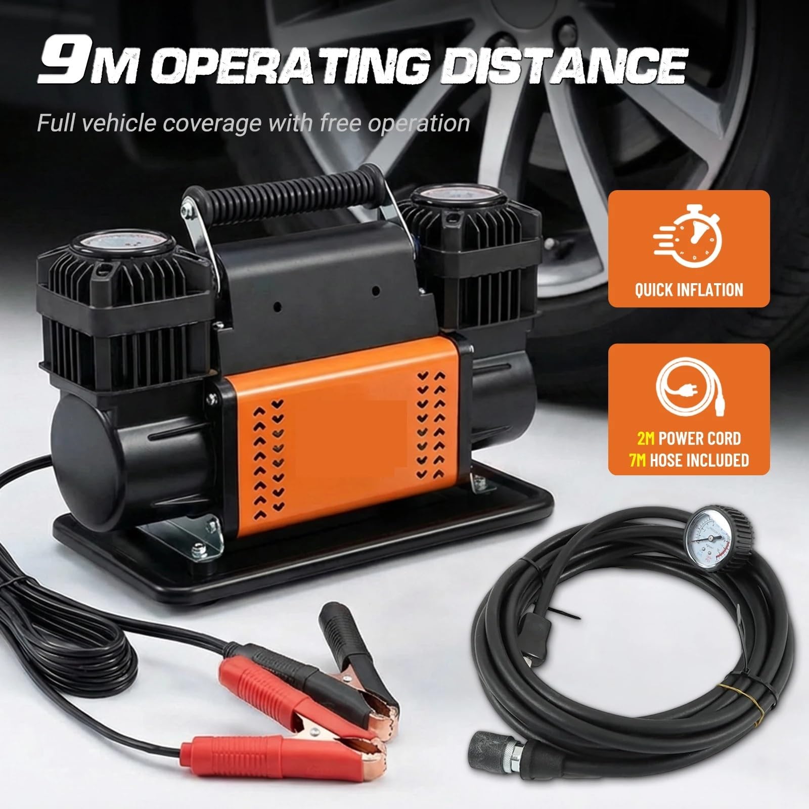 pompka do opon Inflator opon Kompresor Sprężarka powietrza Dwucylindrowa pompa powietrza 150PSI do samochodu SUV RV Truck Przenośne kompresory powietrza