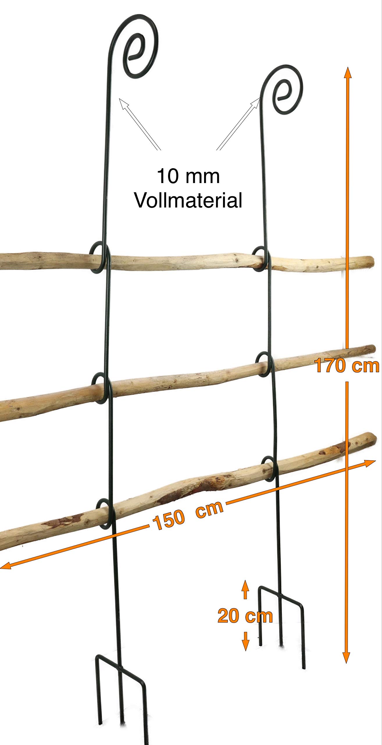 Rankgitter aus Holz/Metall stabil und freistehende Dekoration für den Garten in Naturrost als Rankhilfen für Kletterpflanzen Rosen Himbeeren Höhe 170 cm