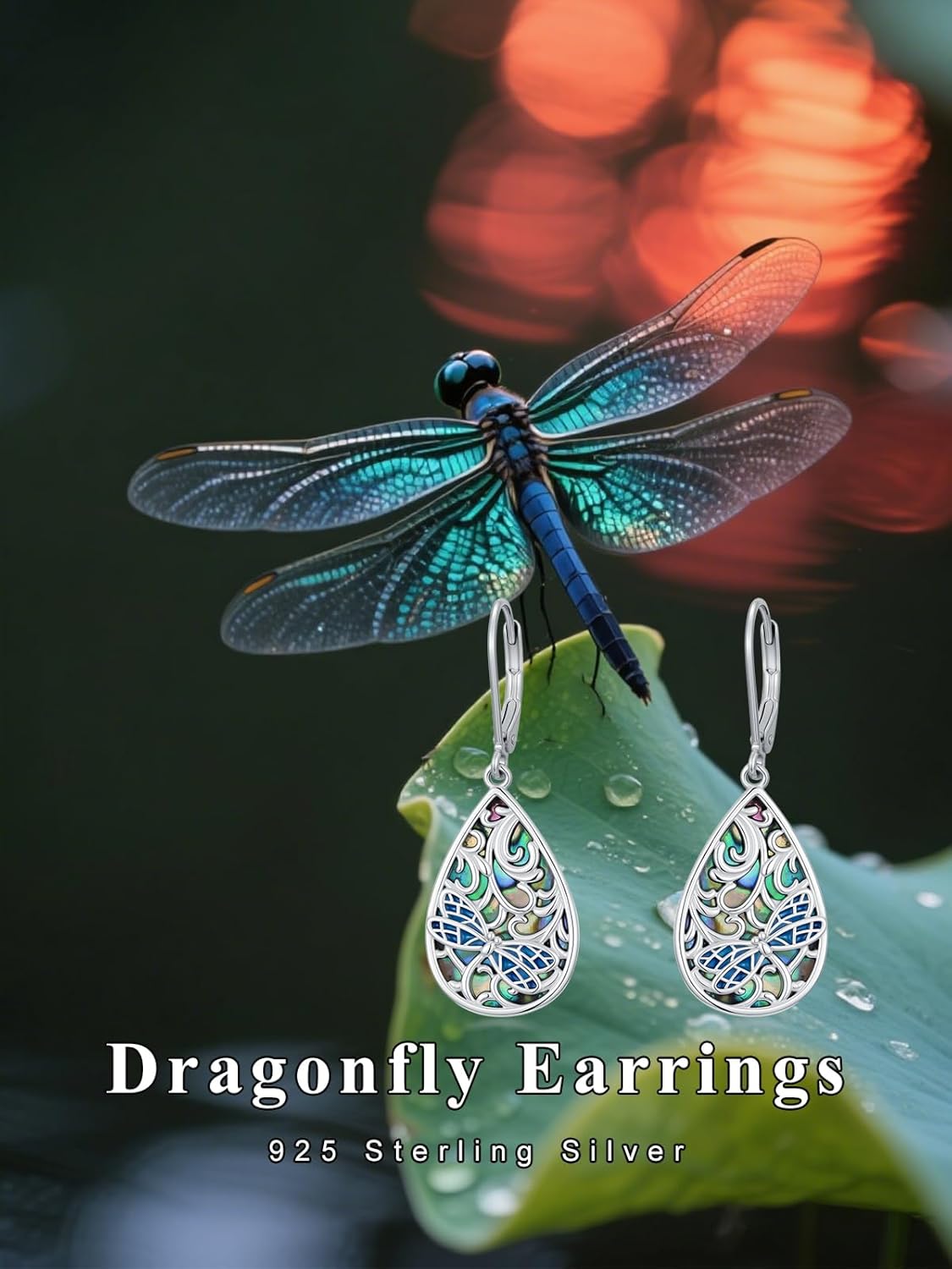 925 Sterling Silver Dangle Earrings for Women Dragonfly Earrings Moss agate/Cross/Jade Earring Christmas Jewelry Gifts