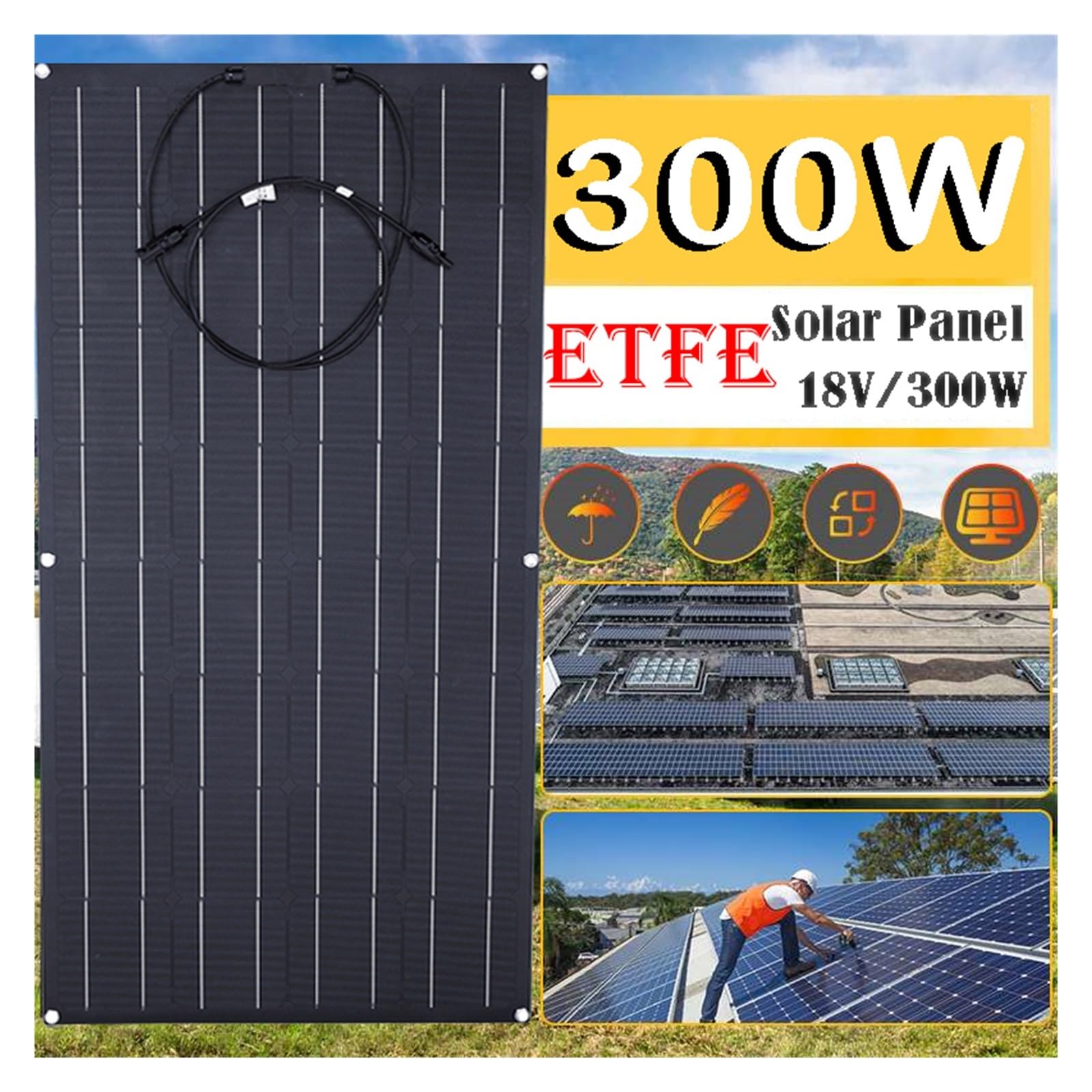 300W półelastyczny panel słoneczny wodoodporna ładowarka do ogniw słonecznych bateria samochodu kempingowego Off Grid Volt System Zapewniamy Wydajną Niezawodną Energię(860x660mm-1pcs-ETFE)