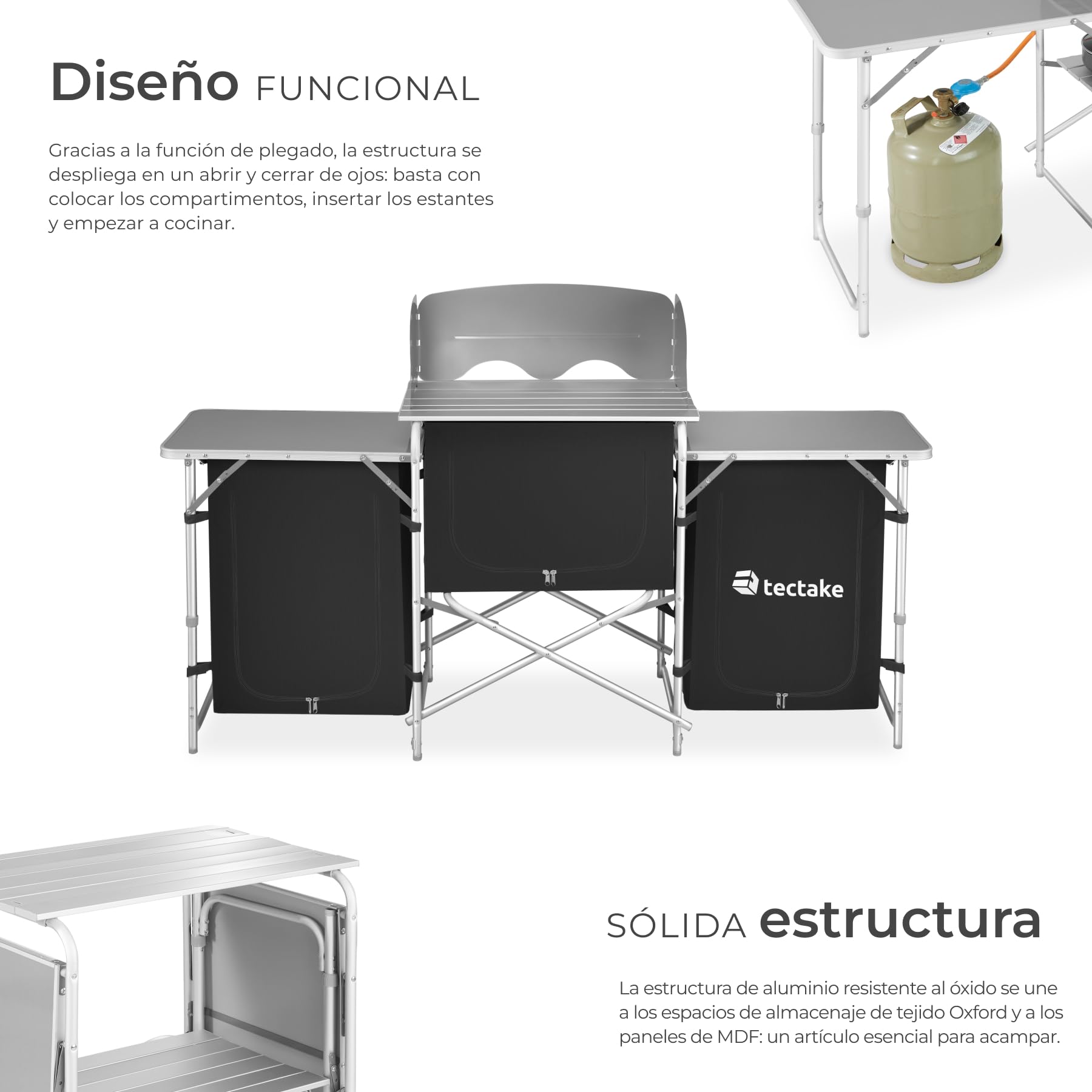 TecTake® Cocina de Camping Plegable Ligera con Bolsa de Transporte, Mesa y Armario de Cocina - Negro