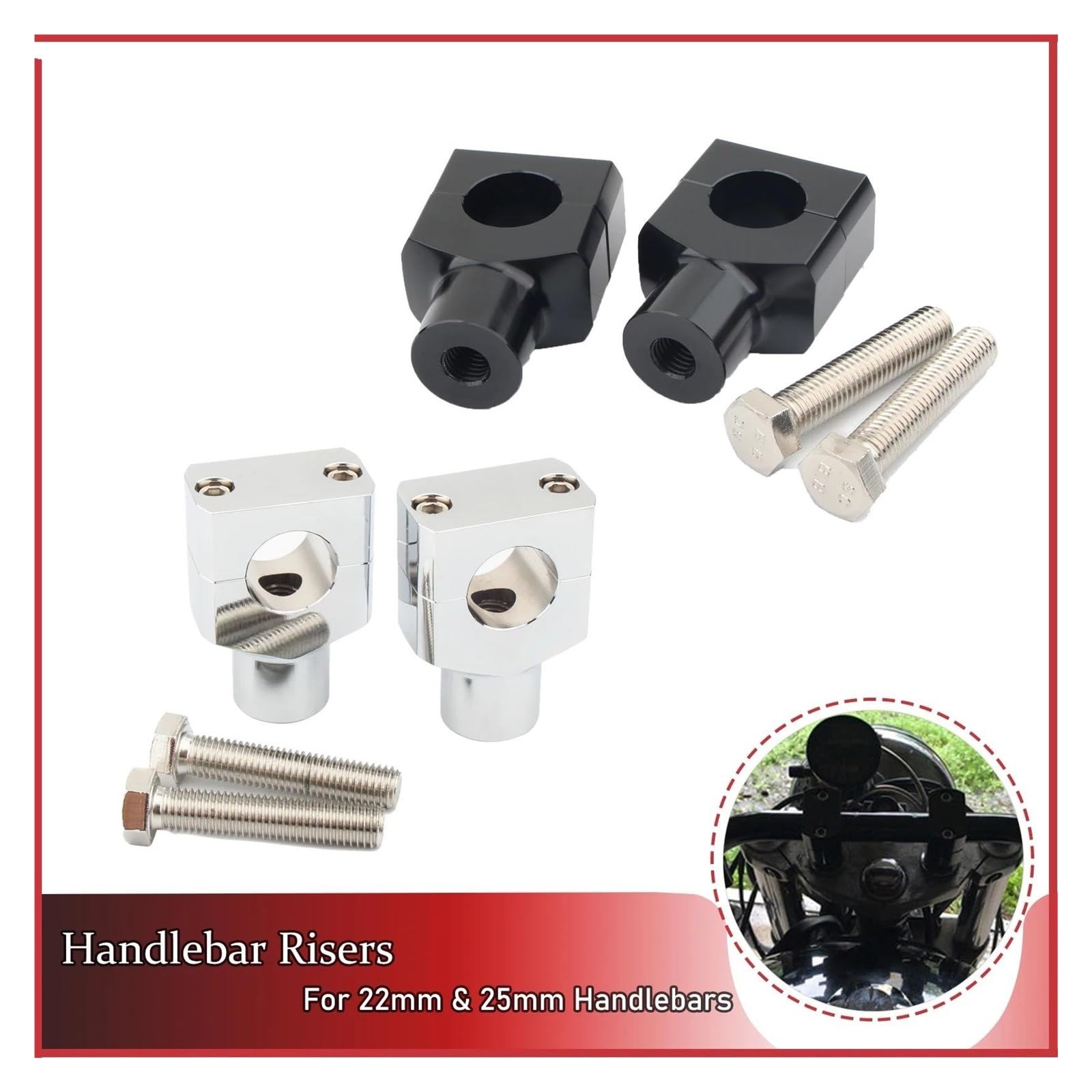 Abrazadera Manillar 1 Par Kit Elevador Manillar Universal Con Clip Montaje Aluminio Para Motocicleta 22 Mm Y 25 Mm Para Etal. Elevador(22mm Black)