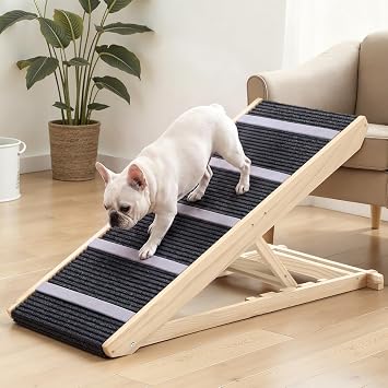 Dog Ramp for Bed, 39.4"L 16.9 Extra Wide Wooden Dog Ramp for Couch with 4 Adjustable Heights from 15"to 23", Non-Slip Walkway & Bottom, Foldable Pet Ramp for Sofa, Bed, Car, Supports Up to 200 Lbs