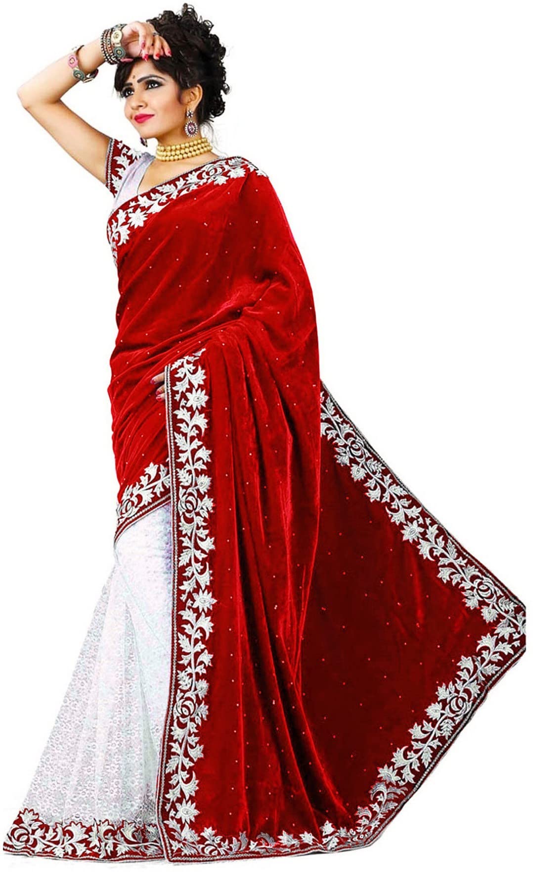 Women's Velvet and Brasso Half-Half Saree with Blouse Piece