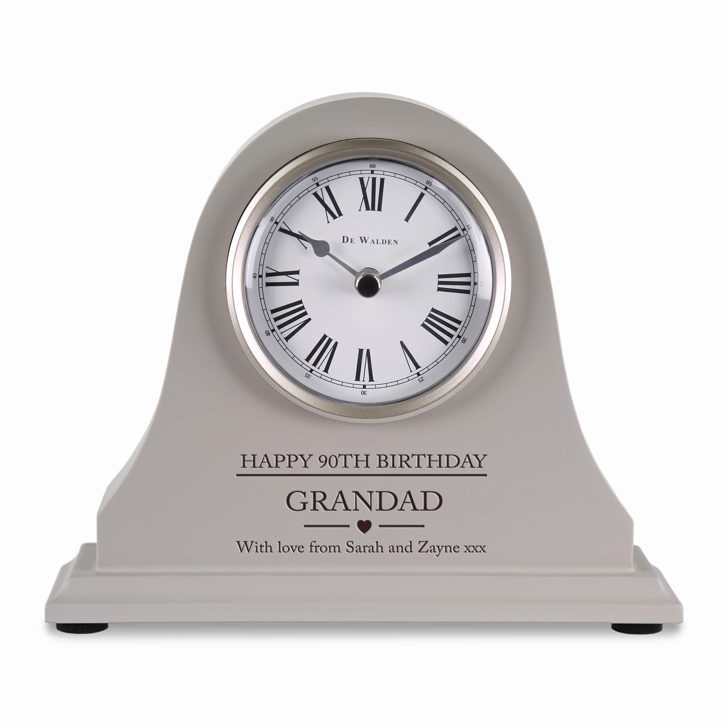 De Walden Grandad’s 90th Birthday Personalised Engraved Grey Mantel Clock Gift Ninetieth Gifts for Papa