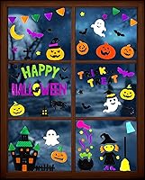 Vista 2 de JOICEE 6 adhesivos de gel para ventana de Halloween, calabazas, brujas, murciélagos, arañas, decoración de ventana