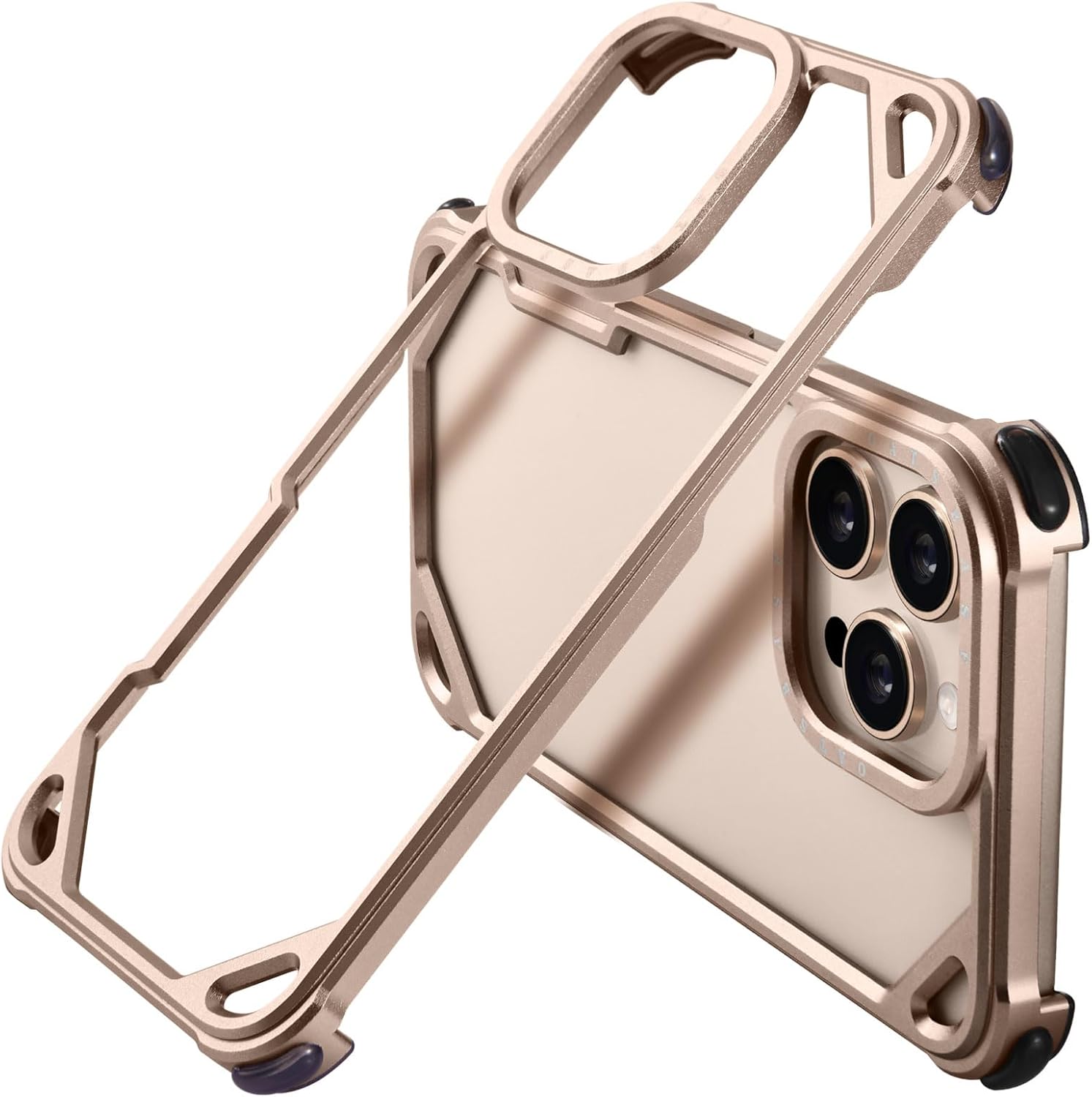 OATSBASF for iPhone 16 Pro 6.3" Bumper Case Metal, Aluminum Frame Slim Fit No Back Design, Compatible with MagSafe, 4 Corner Shockproof Protection, Minimalist Frameless Phone Case, Desert Titanium