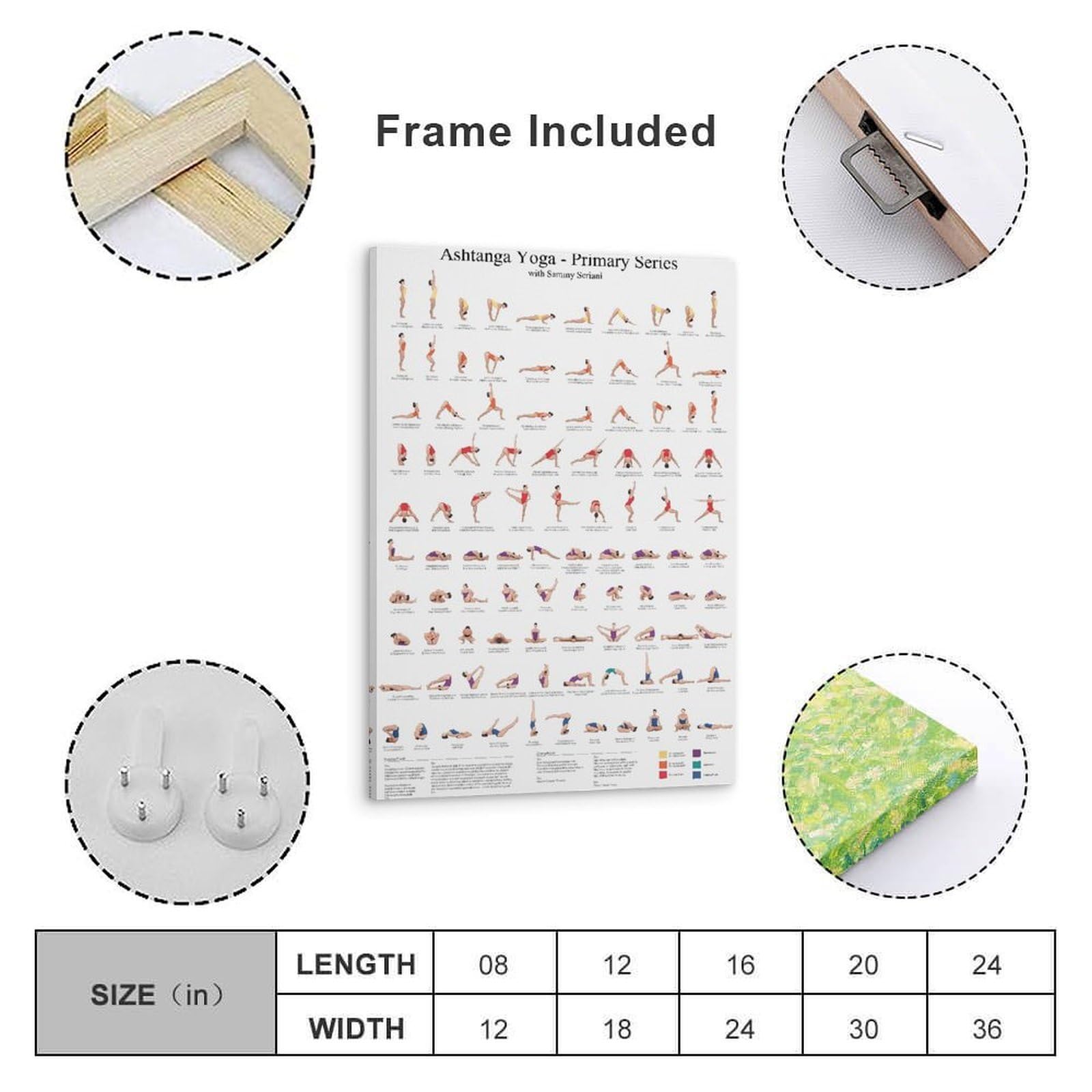 Ashtanga Primary Series Yoga Toile Poster Décoration Peinture Salon Mur Art Chambre Peinture Impression Murale Peinture Art Moderne Maison Garçon Chambre Impression Peinture Fille Vacances Murale 61 x
