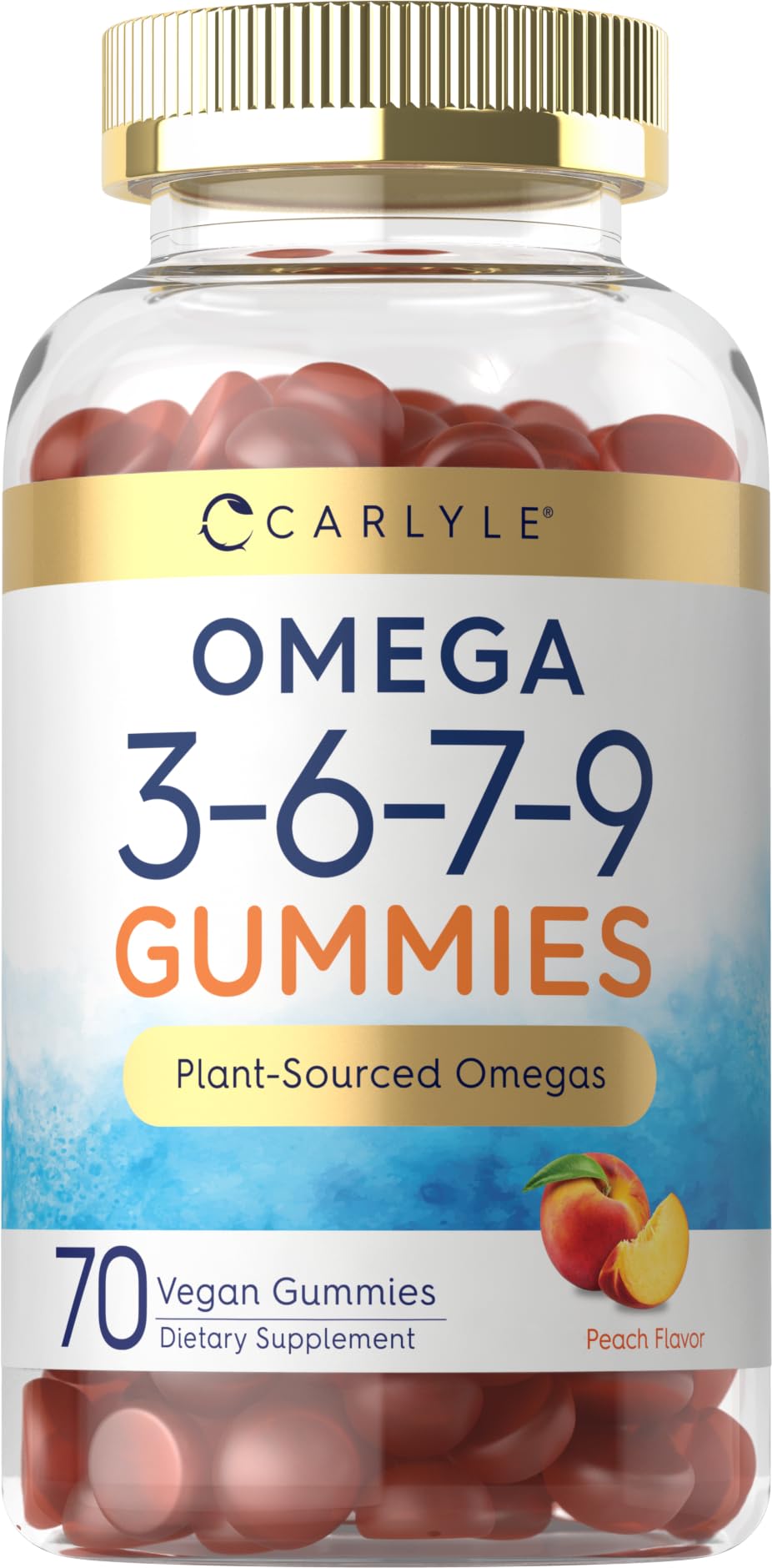 Carlyle Omega 3 6 7 9 Gummies | 70 Count | Vegan Plant Sourced Supplement | Peach Flavor