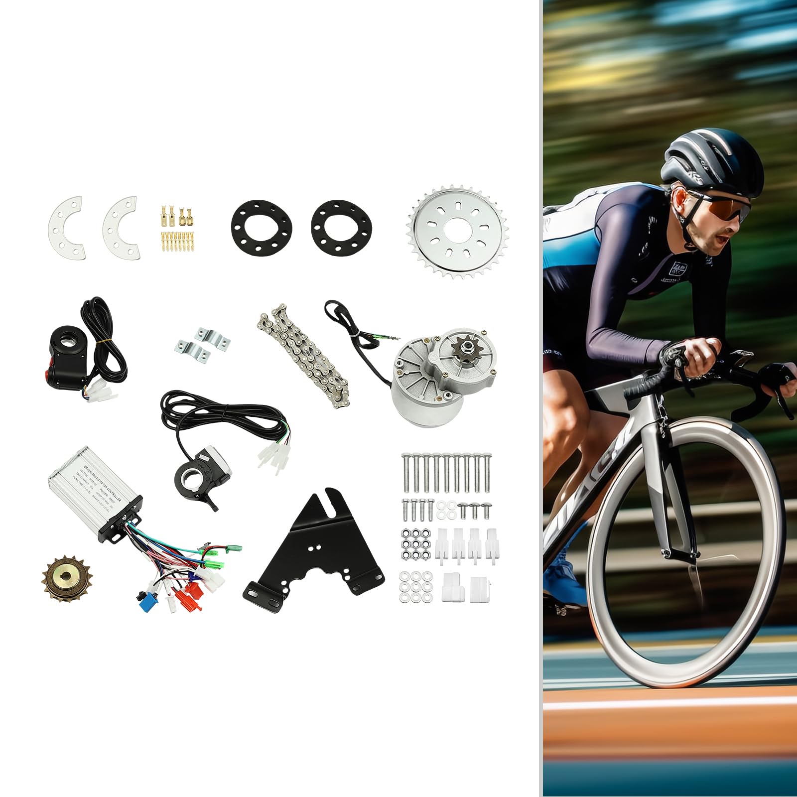 GramStudio Kit Conversion Vélo Électrique 36V 350W – Moteur Brosse + Roue Libre, Installation Sur Rayons, Compatible Diamètre Moyeu <36 Mm
