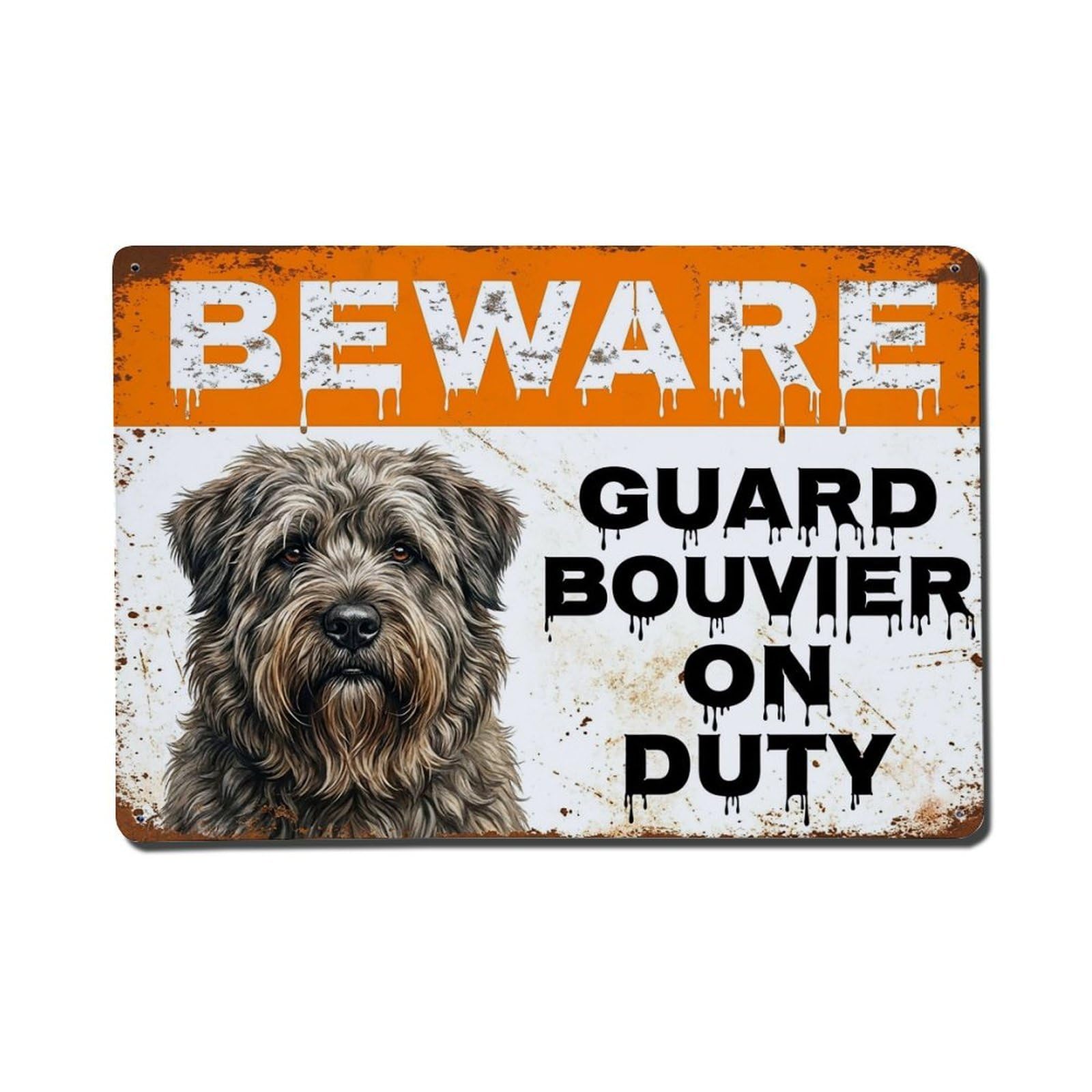Vintage Funny Bouvier Guard Beware of Dog Pier Metal Tin Sign Plaque Wall Decor for Cafe, Club Bar, Office, Garden Metal Poster 8x12Inch