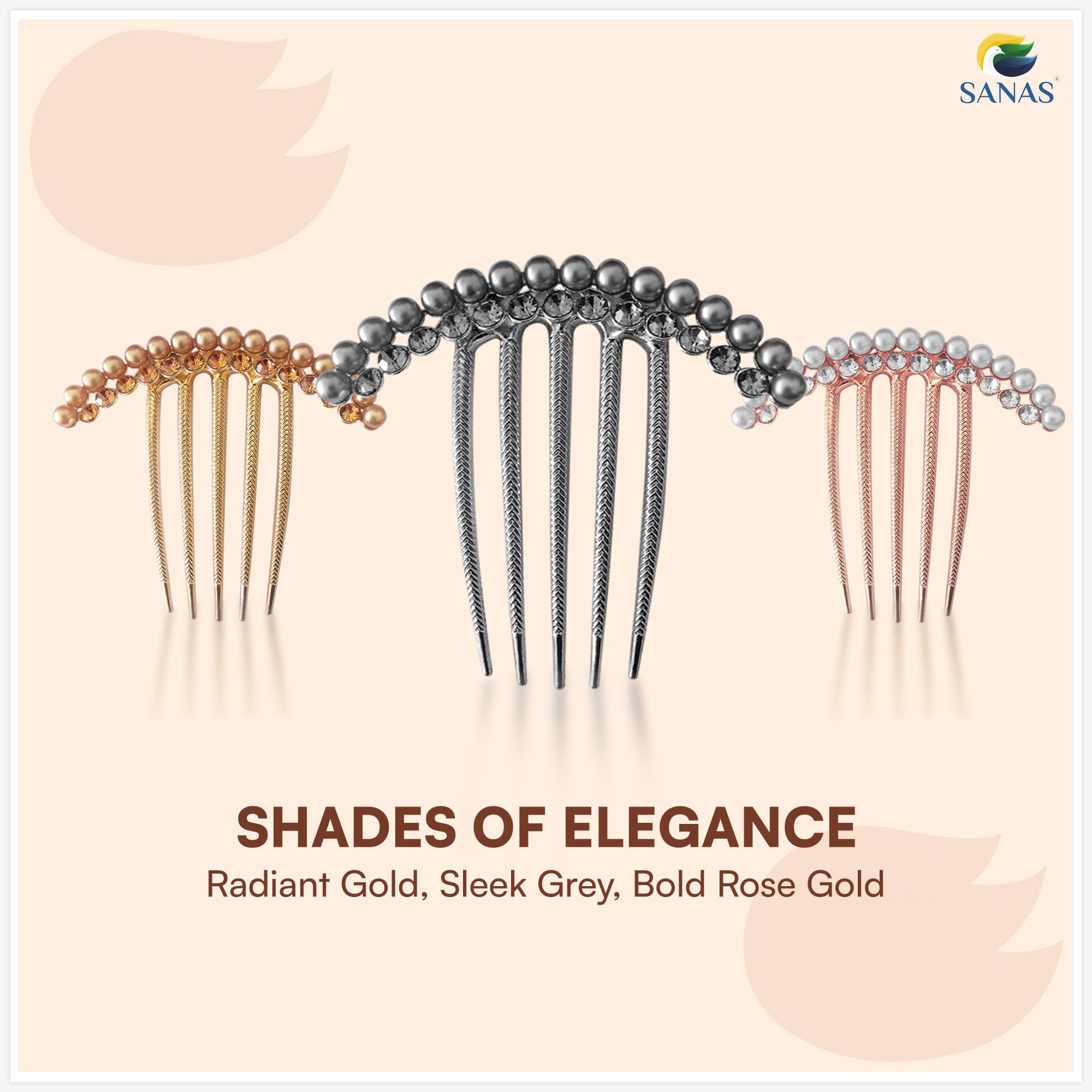 Sanas French Comb Clips For For Women (3Pcs) Metal Decorative Hair Bun Clips Non-slip Comb Juda Bun Hair Accessories For Women (3Pcs) (Trendy 3 Shades) 3