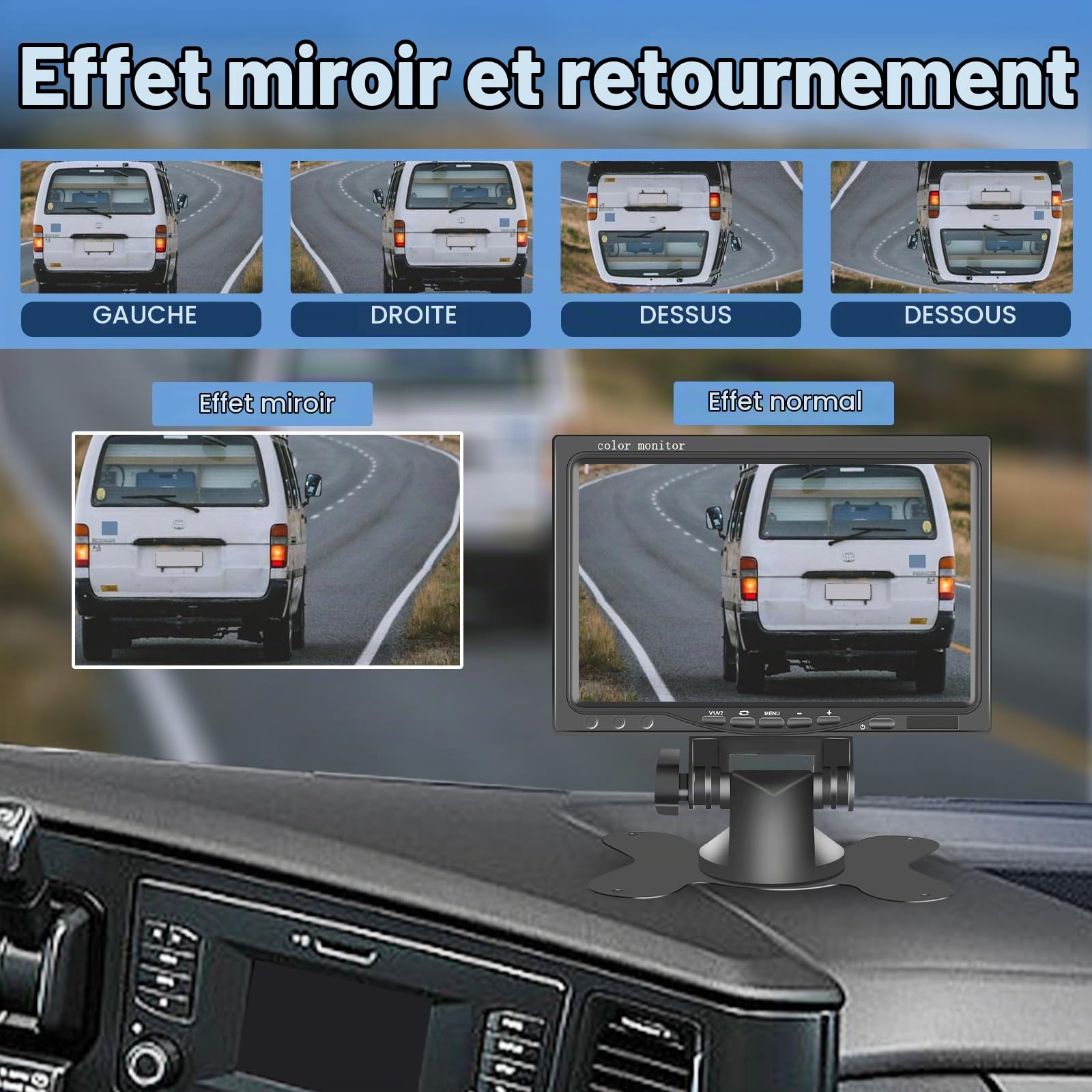 Caméra de Recul 2 Caméras Moniteur IPS 7 Pouces Caméra AHD Étanche, Vision Nocturne Double Caméra Avant Arrière Voiture avec écran, Filaire (9-36 V) Camera de recul pour Camion/Camping Car/Caravane