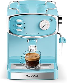Plum chef 20 Bar Espresso Coffee Maker for Home - Professional Compact Coffee Maker witn Steam Wand Milk Frother, Pressure Gauge, 54oz Tank - Low Noise Fast Brew for Cappuccino, Latte